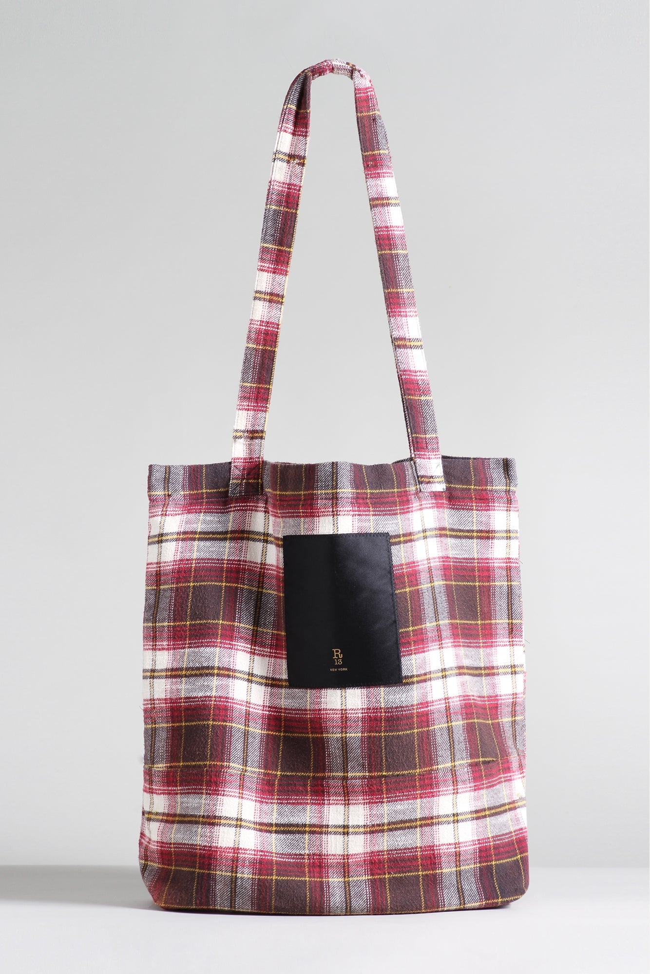 MEDIUM TOTE BAG - ECRU/MAROON PLAID