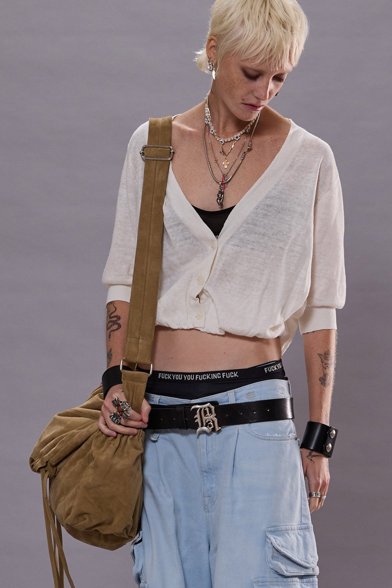ELBOW SLEEVE BALLOON CARDIGAN - ECRU