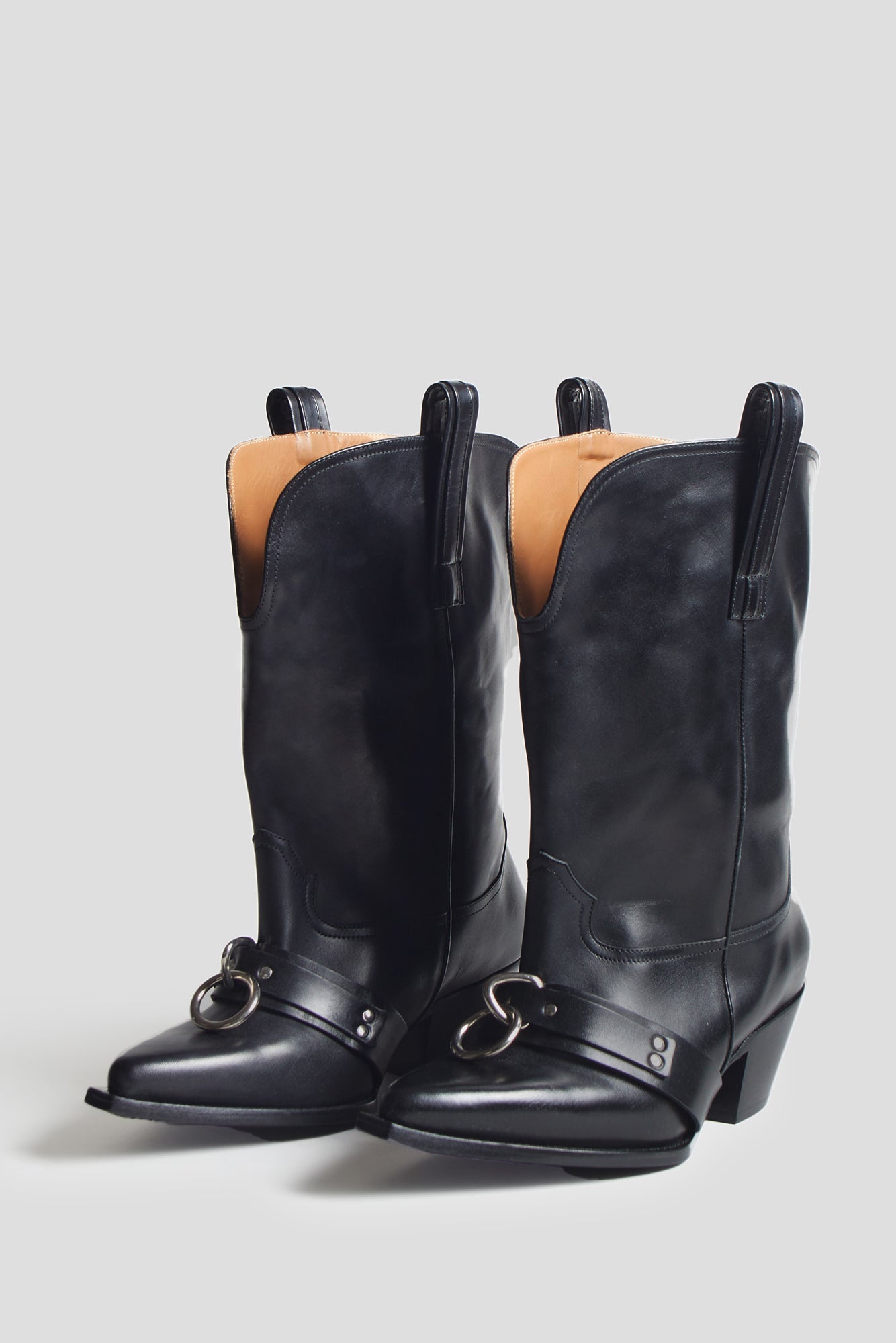 RINGED LOW RIDER COWBOY BOOT - BLACK