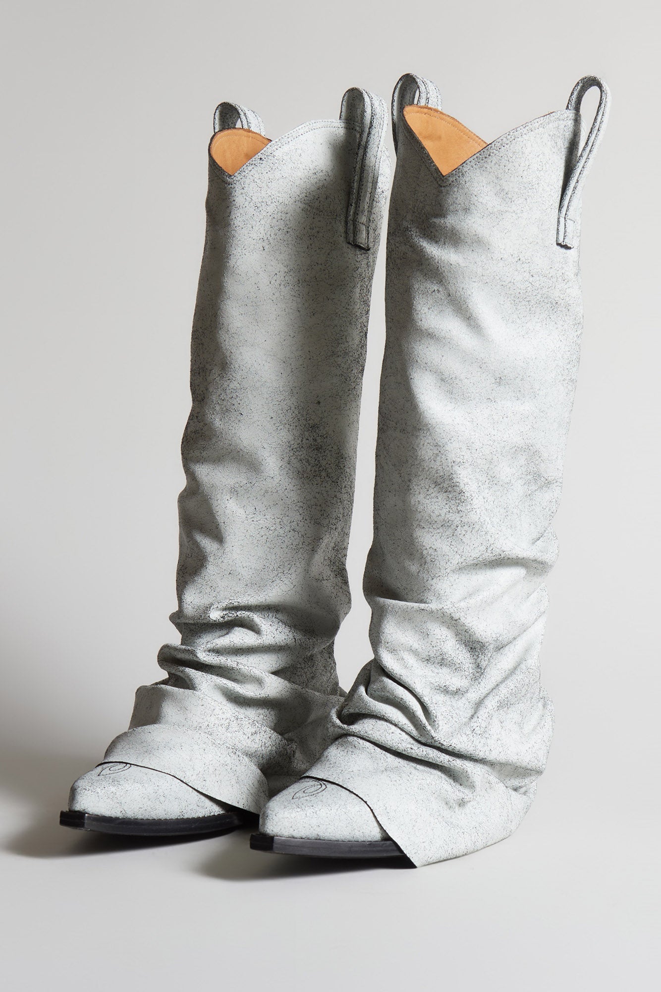 MID COWBOY BOOT - CRACKLE WHITE