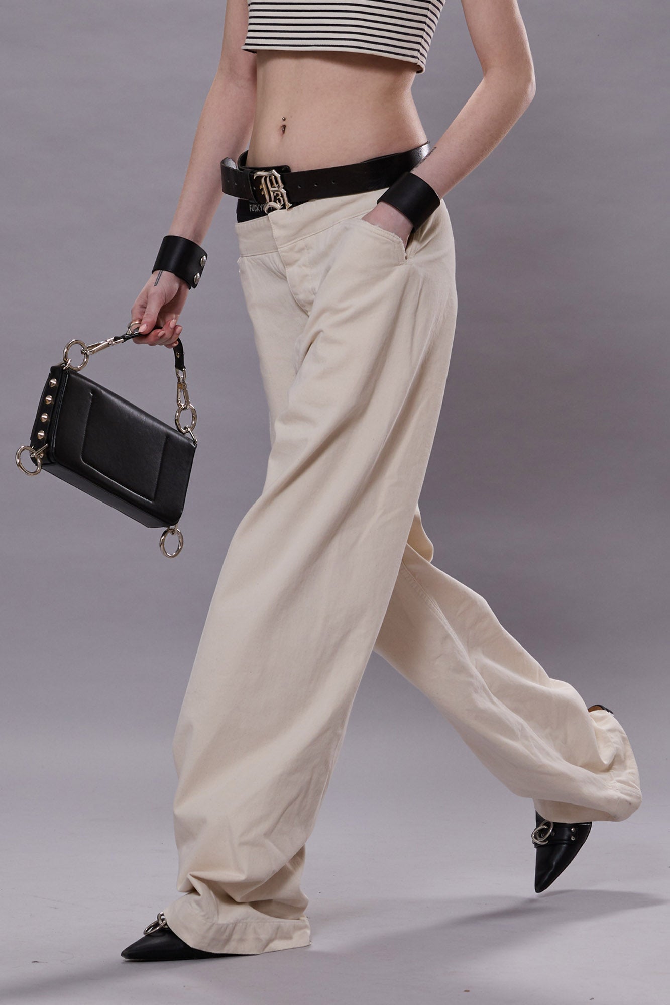 LACE BACK SAILOR PANT - NATURAL SLUBBY TWILL