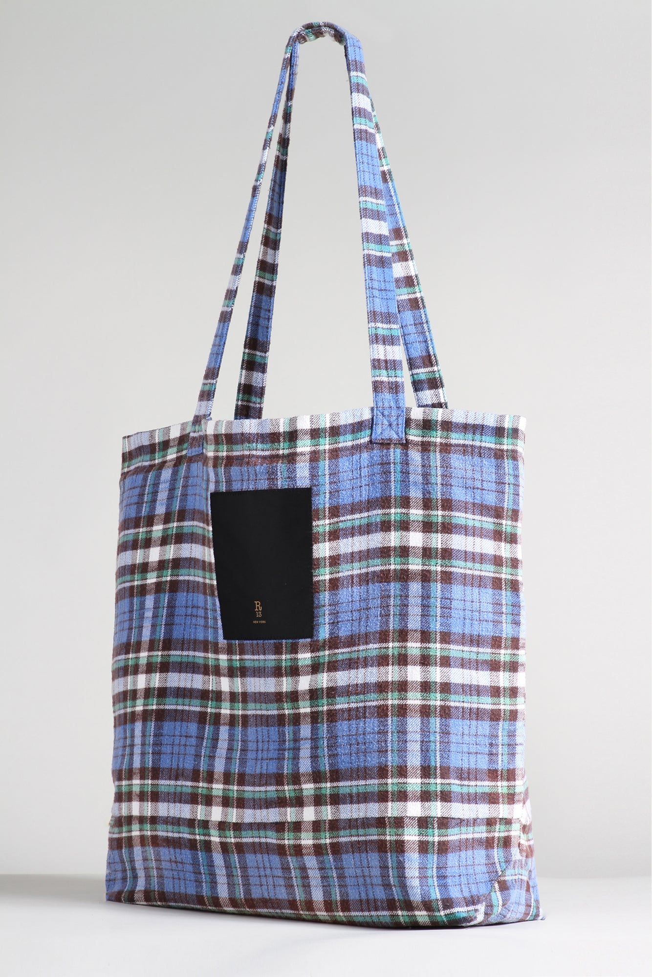 MEDIUM TOTE BAG - BLUE/GREEN PLAID