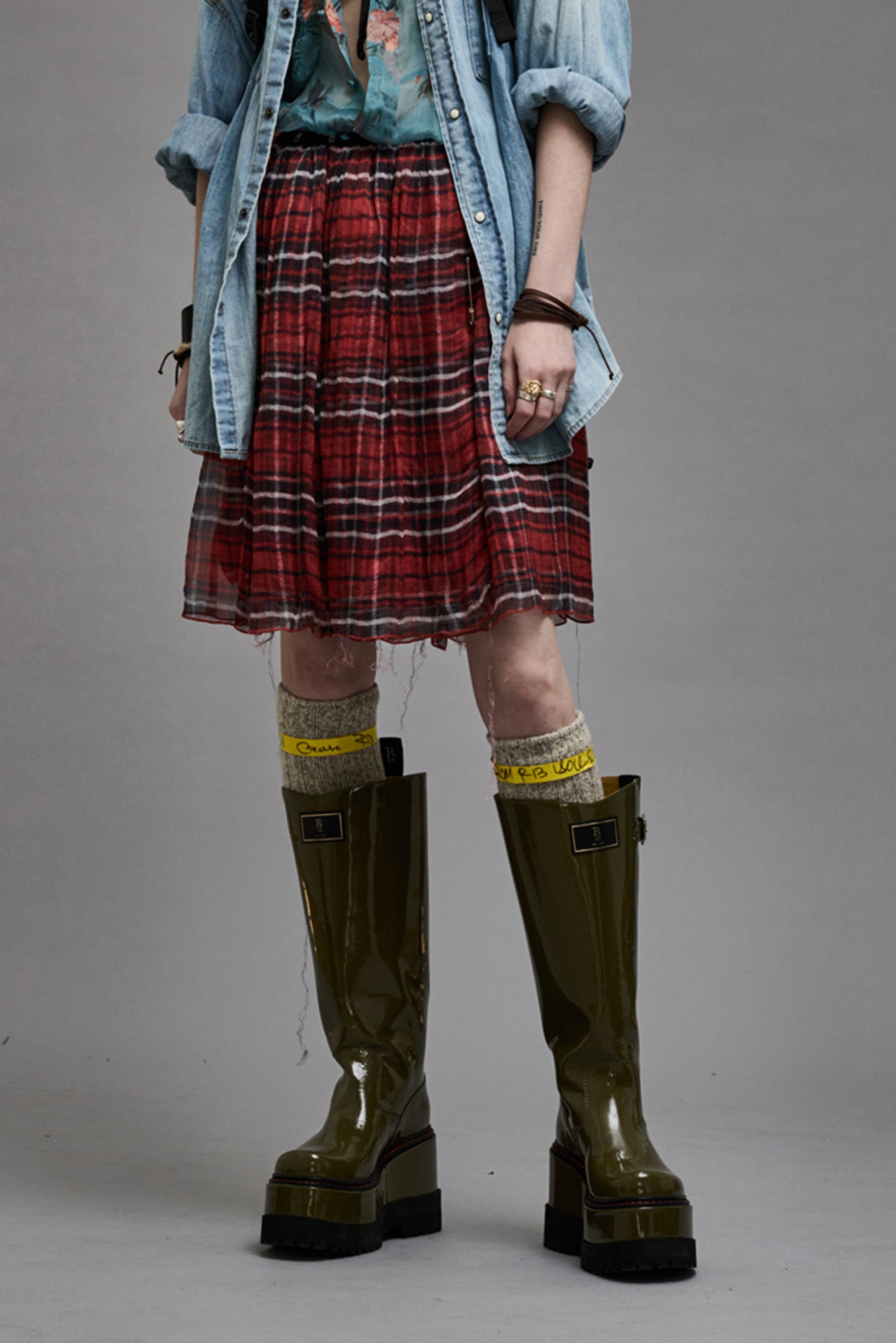 DOUBLE LAYER KILT SKIRT - RED PLAID