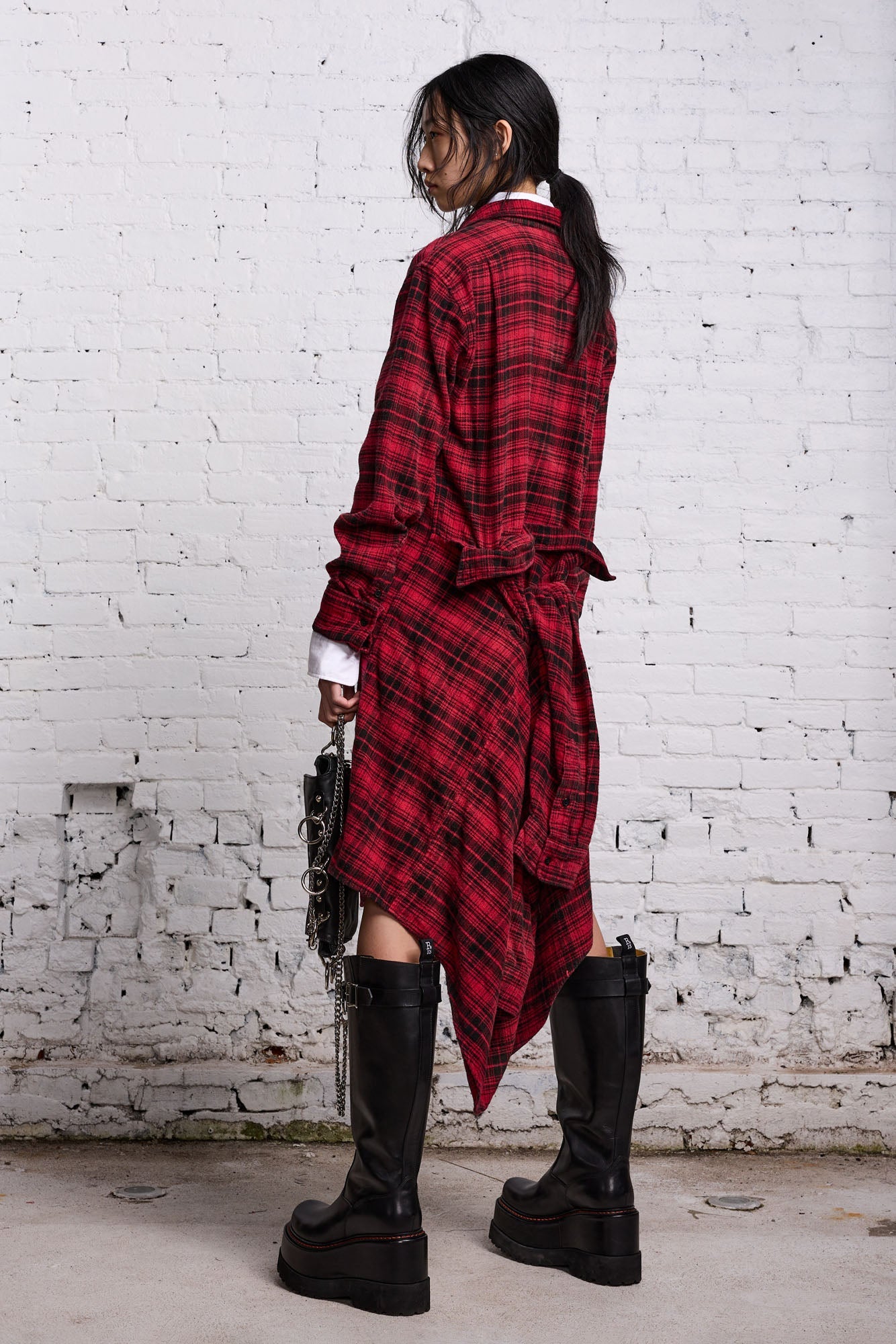 TIE SHIRTDRESS - RED AND BLACK