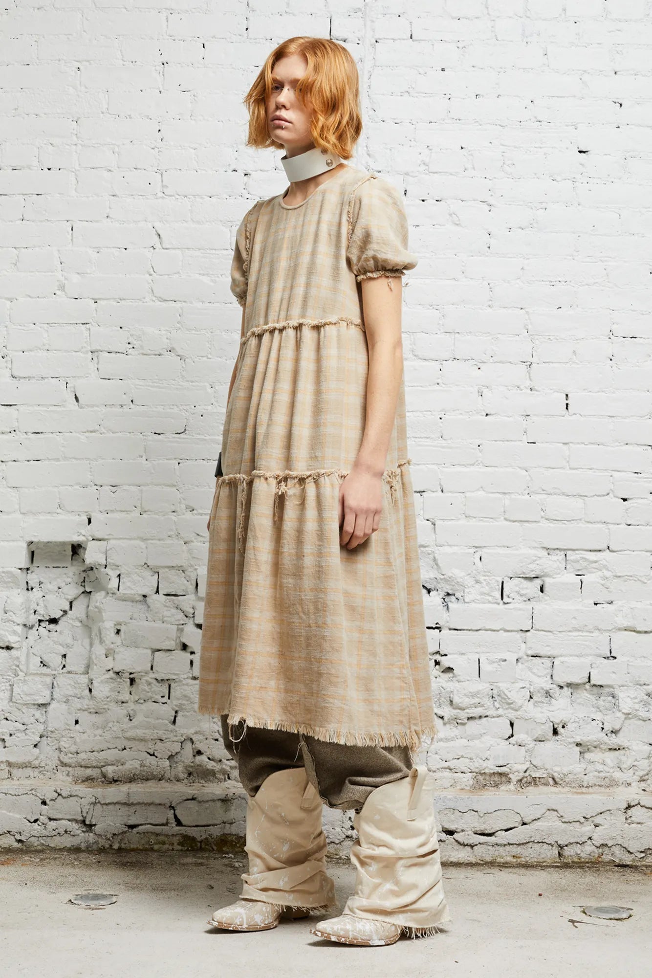 SHREDDED RELAXED MIDI - OVERDYED KHAKI PLAID