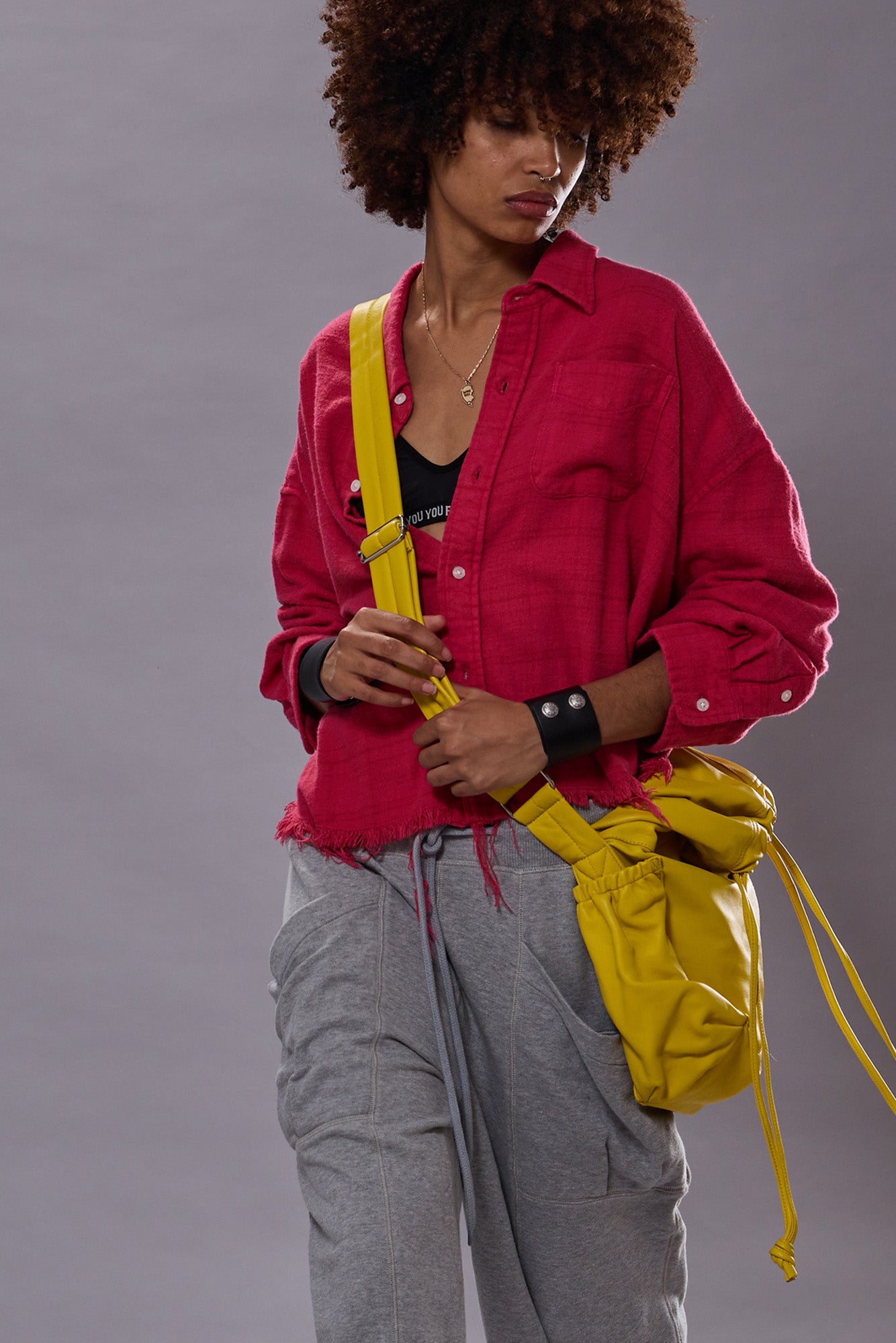DROP NECK CROPPED SHIRT - OVERDYED FUCHSIA PLAID