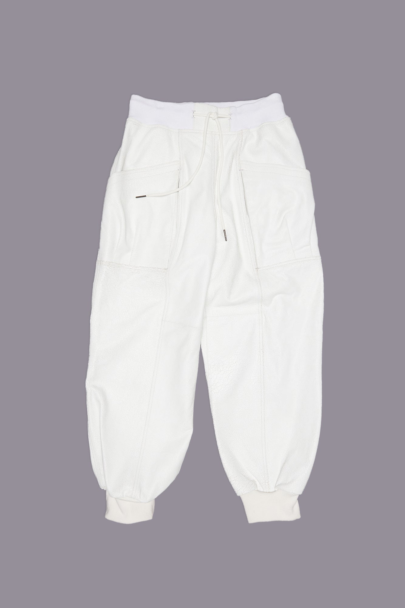 PLEATED POCKET STRAIGHT LEG LEATHER PANT - CRACKLE WHITE