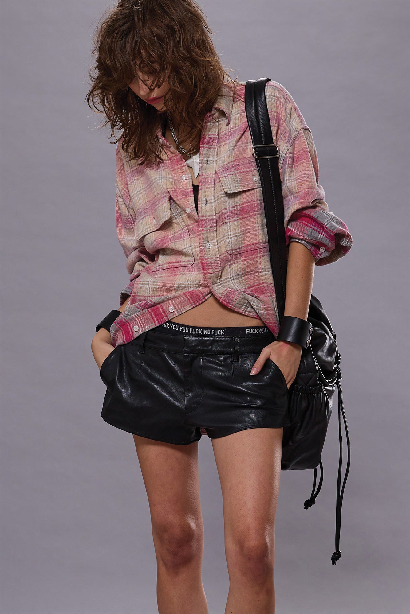 RELAXED WORKSHIRT - BLEACHED OUT PINK/GREY PLAID
