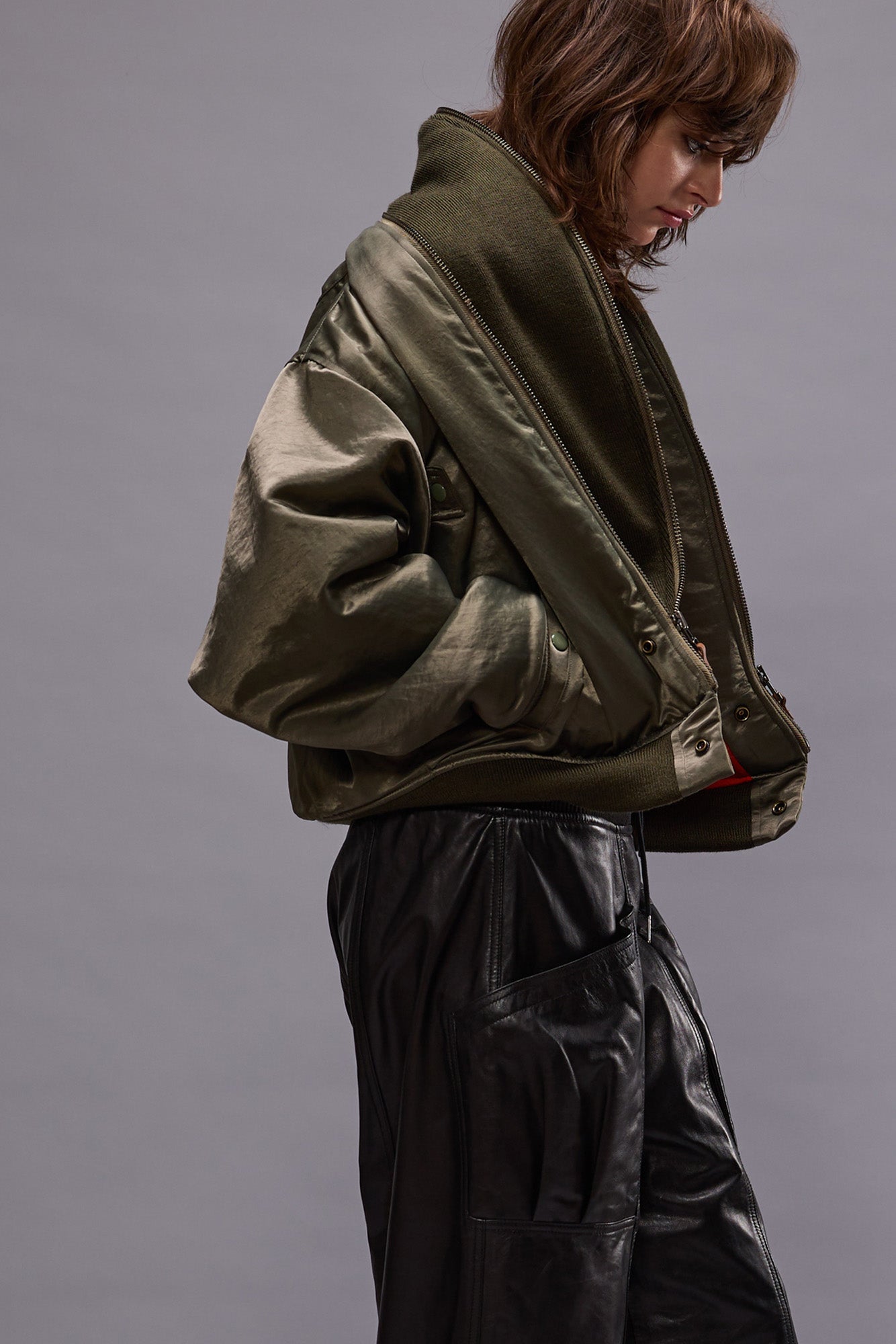 ZIP COLLAR FLIGHT JACKET - OLIVE