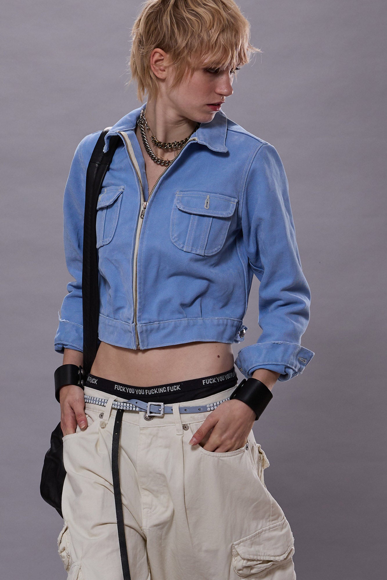 CROPPED RIDER JACKET - SKY BLUE DUCK CANVAS