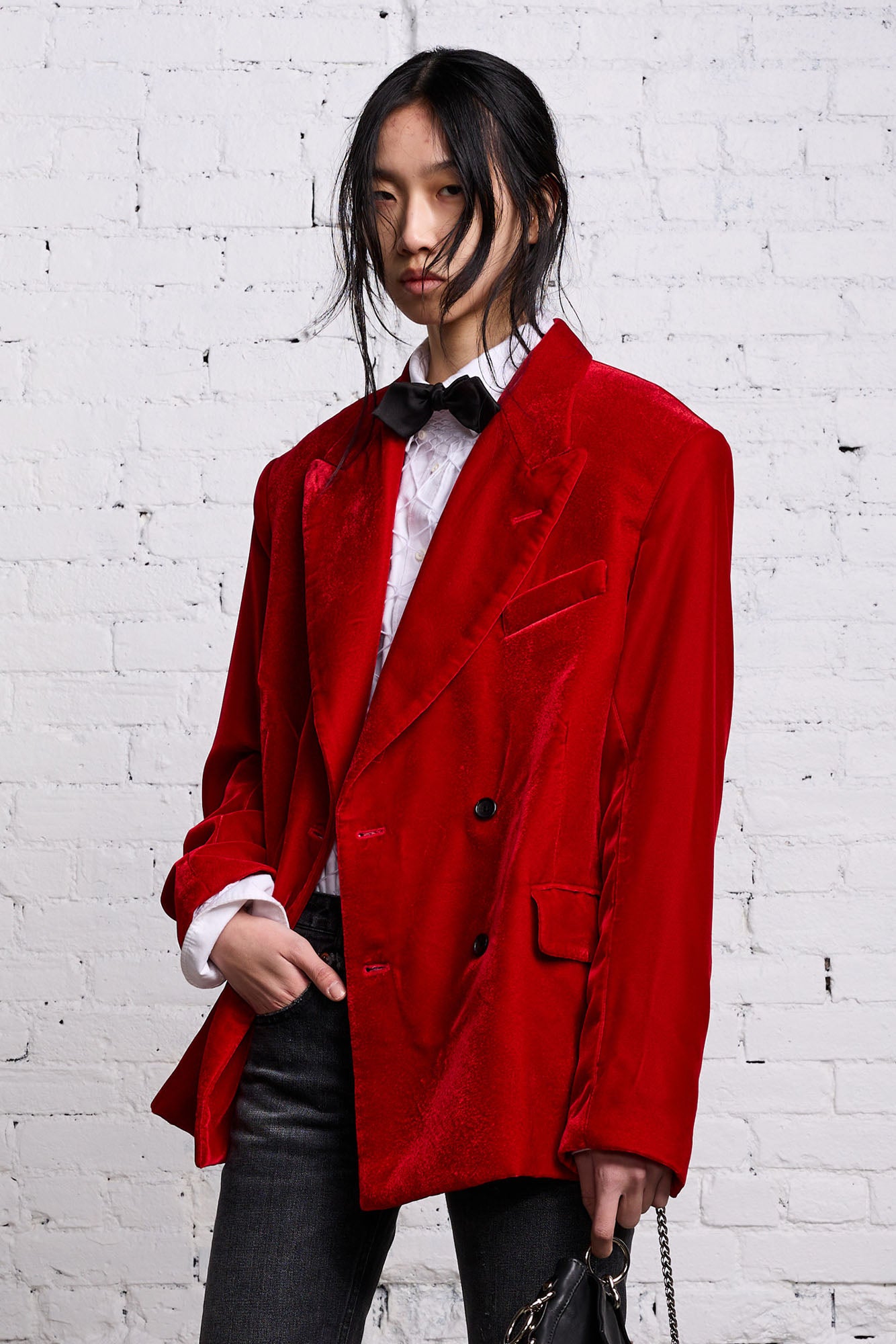 OVERSIZED RAGGED BLAZER - RED VELVET