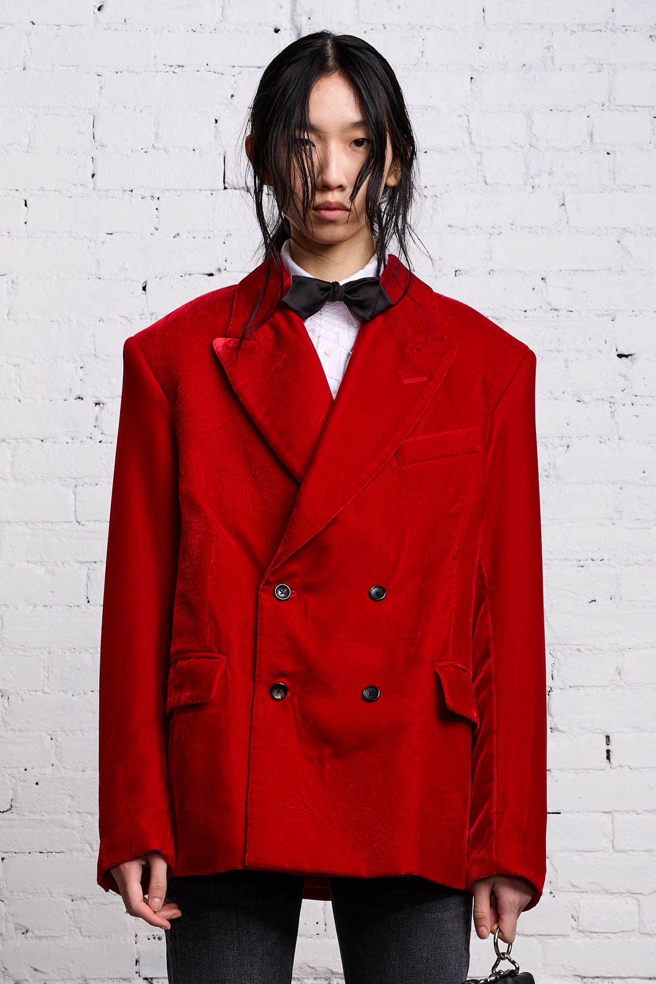 OVERSIZED RAGGED BLAZER - RED VELVET