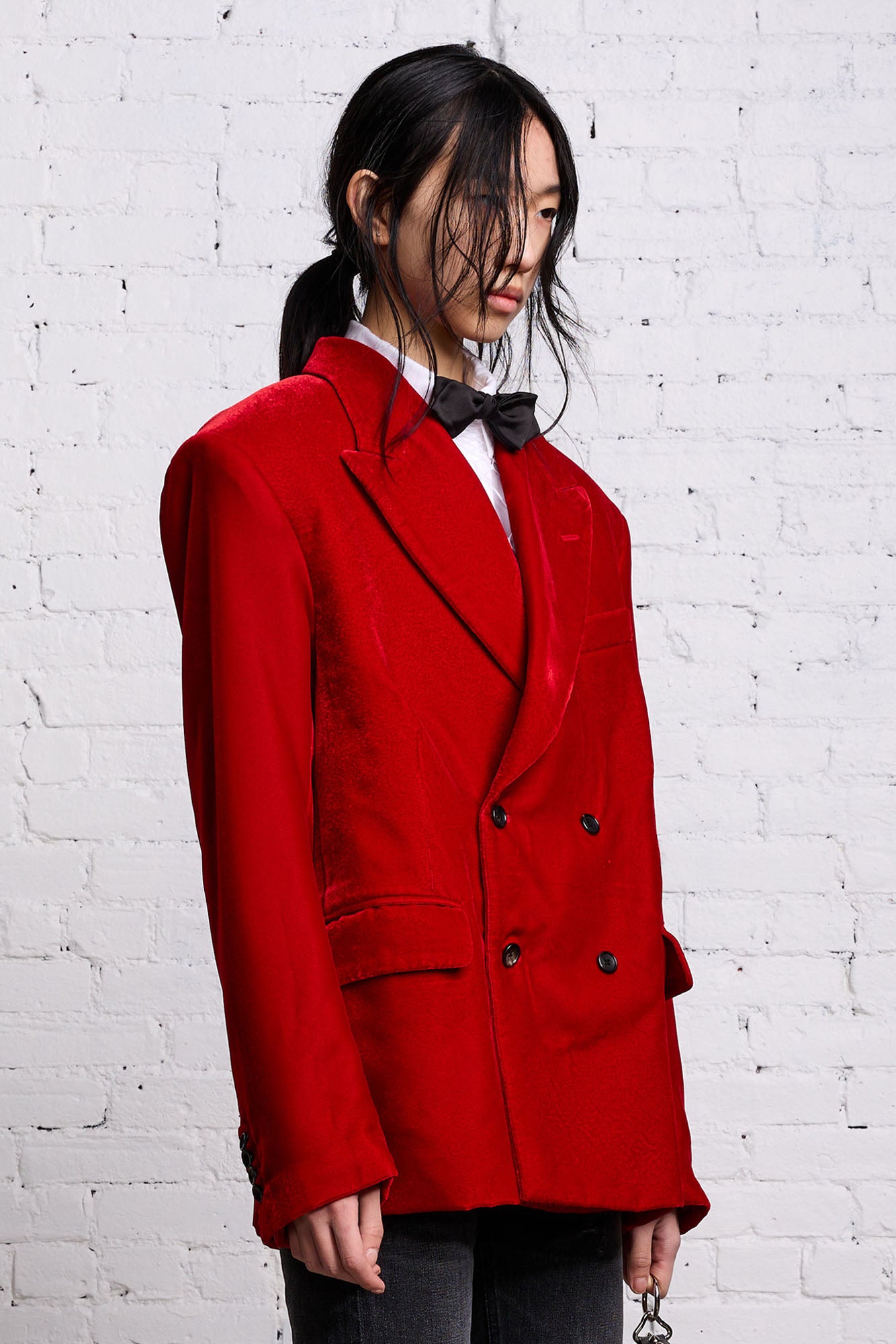 OVERSIZED RAGGED BLAZER - RED VELVET