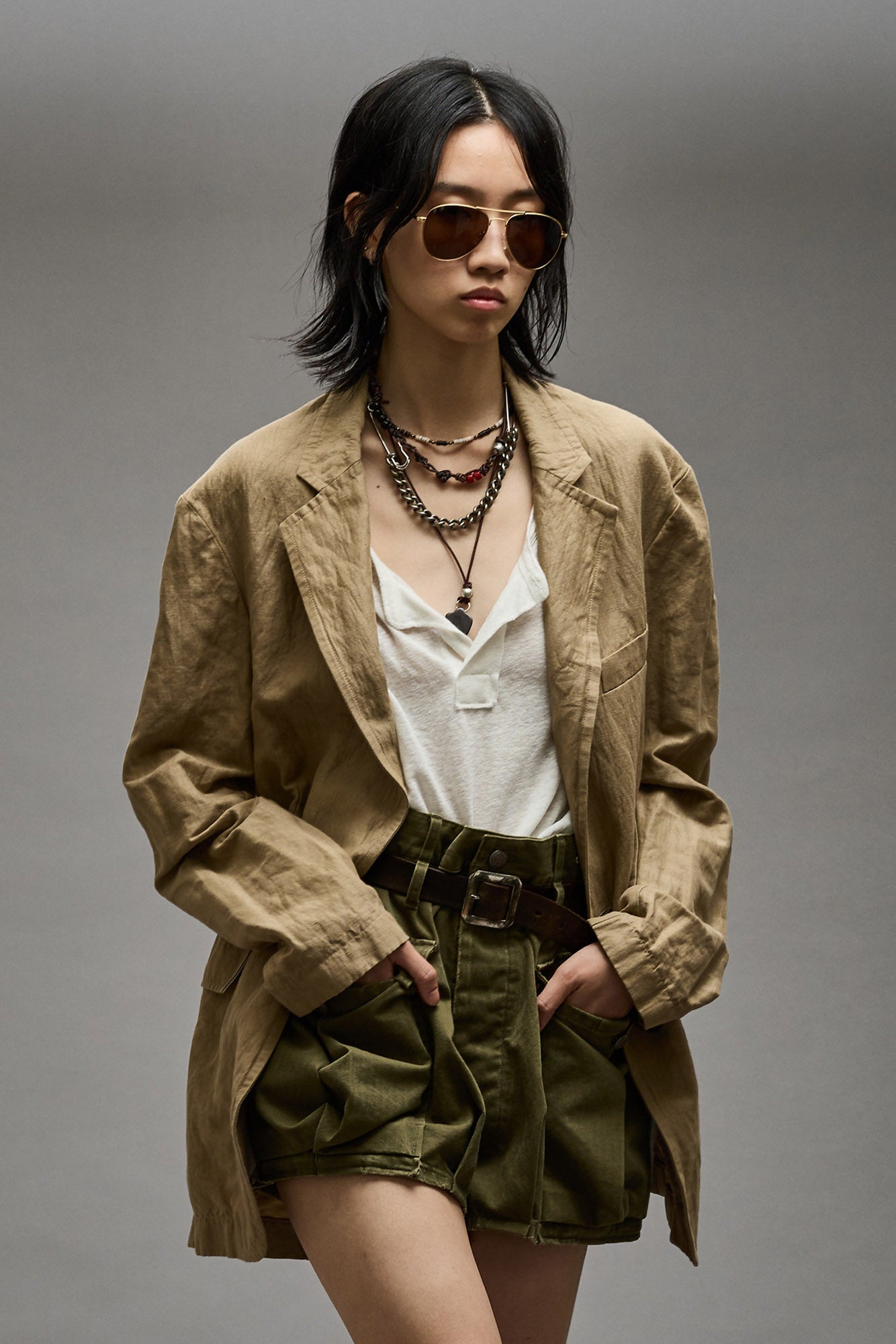 OVERSIZED RAGGED BLAZER - KHAKI