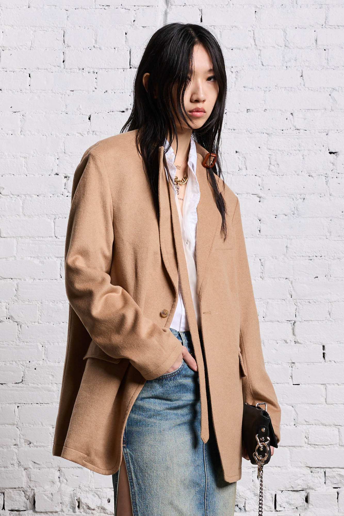BELT COLLAR RAGGED BLAZER - CAMEL