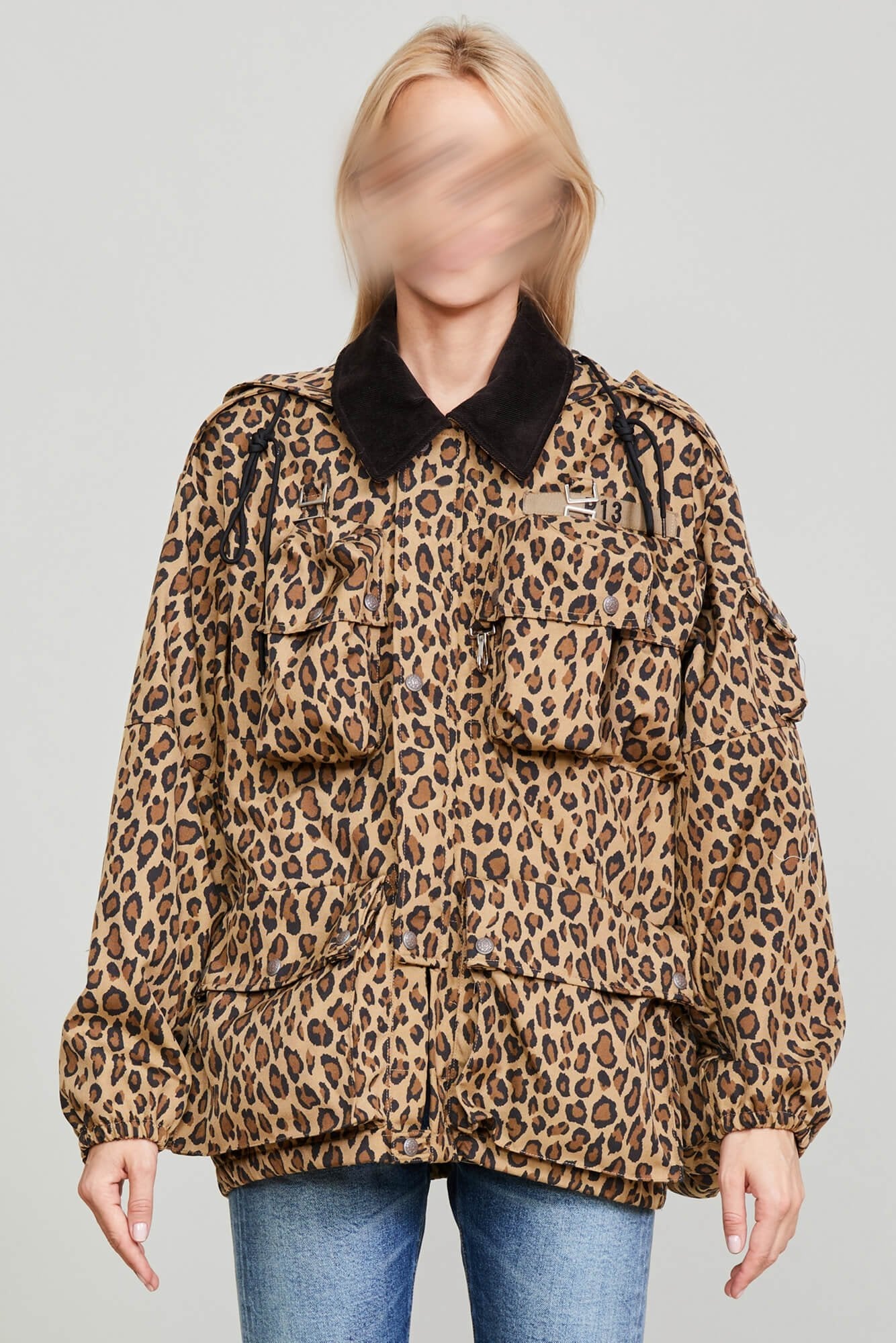 MULTIPOCKET WINDBREAKER - PRINTED LEOPARD