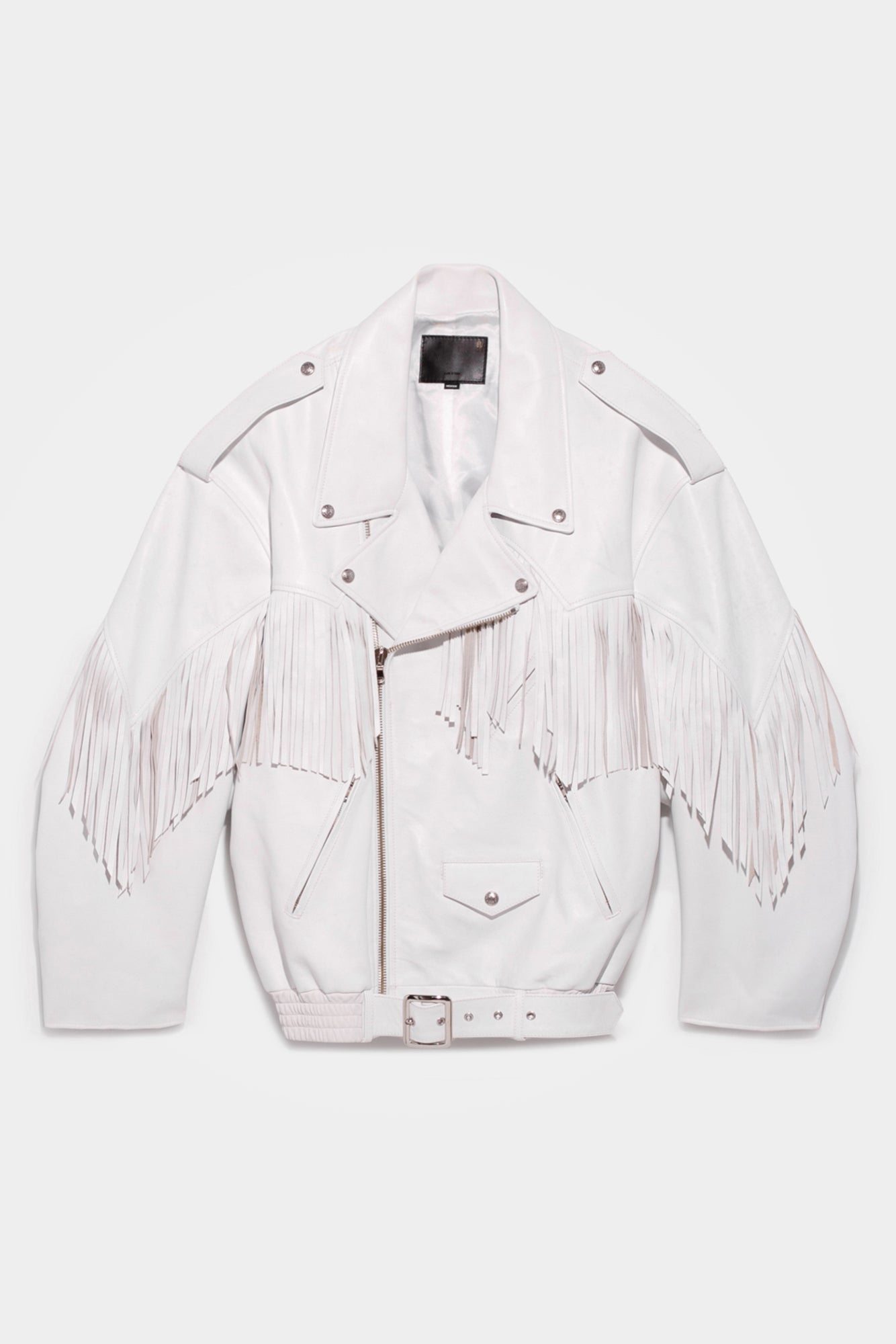 FRINGE OVERSIZED MOTORCYCLE BOMBER - WHITE