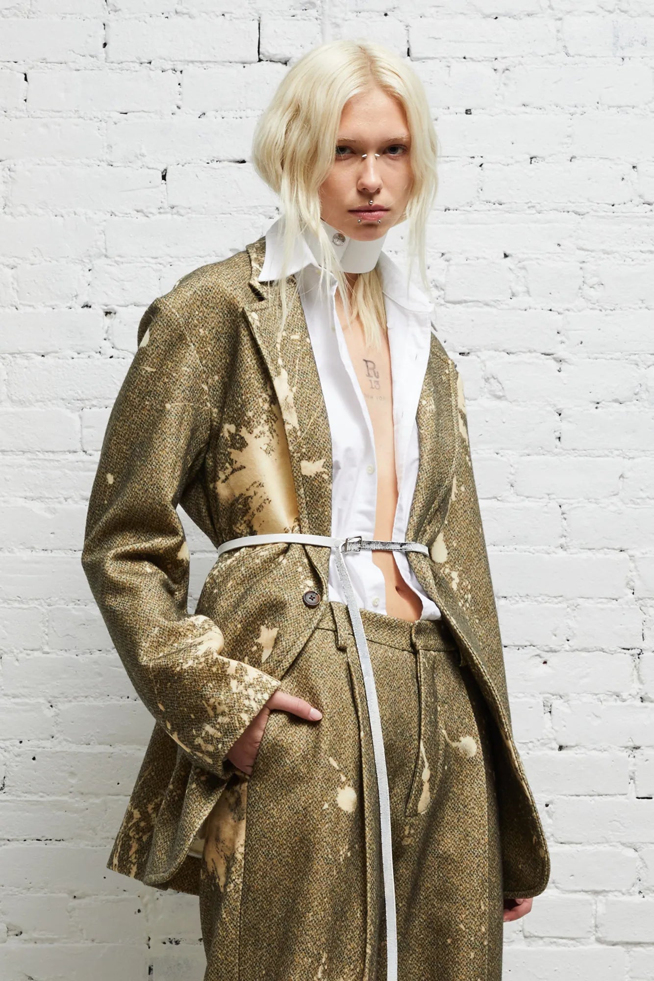 OVERSIZED RAGGED BLAZER - TWEED PAINT SPLATTER