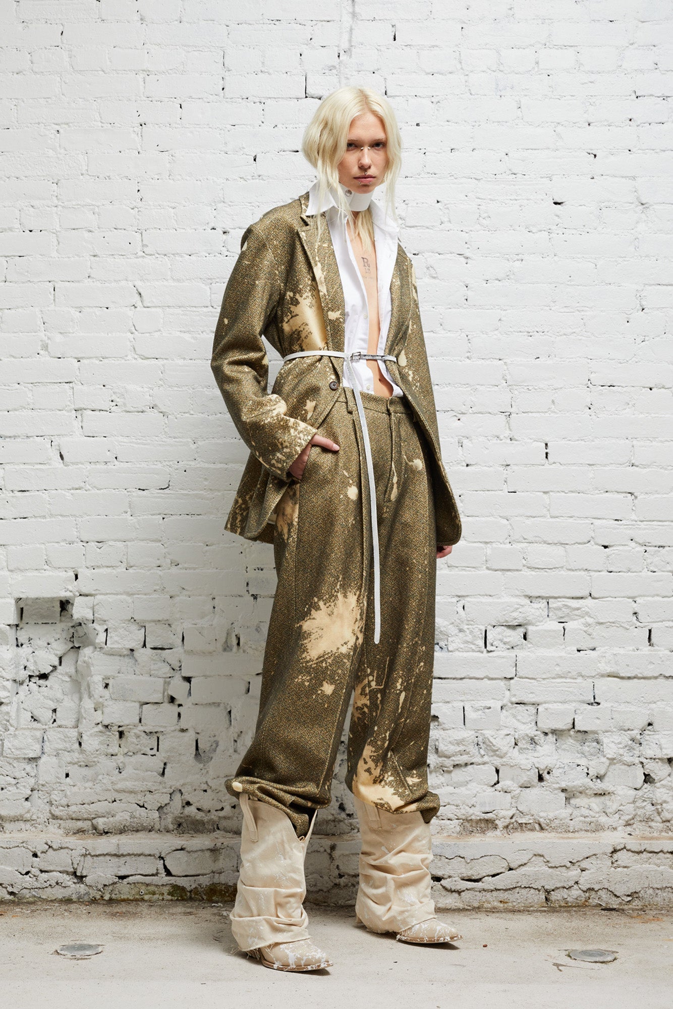 OVERSIZED RAGGED BLAZER - TWEED PAINT SPLATTER