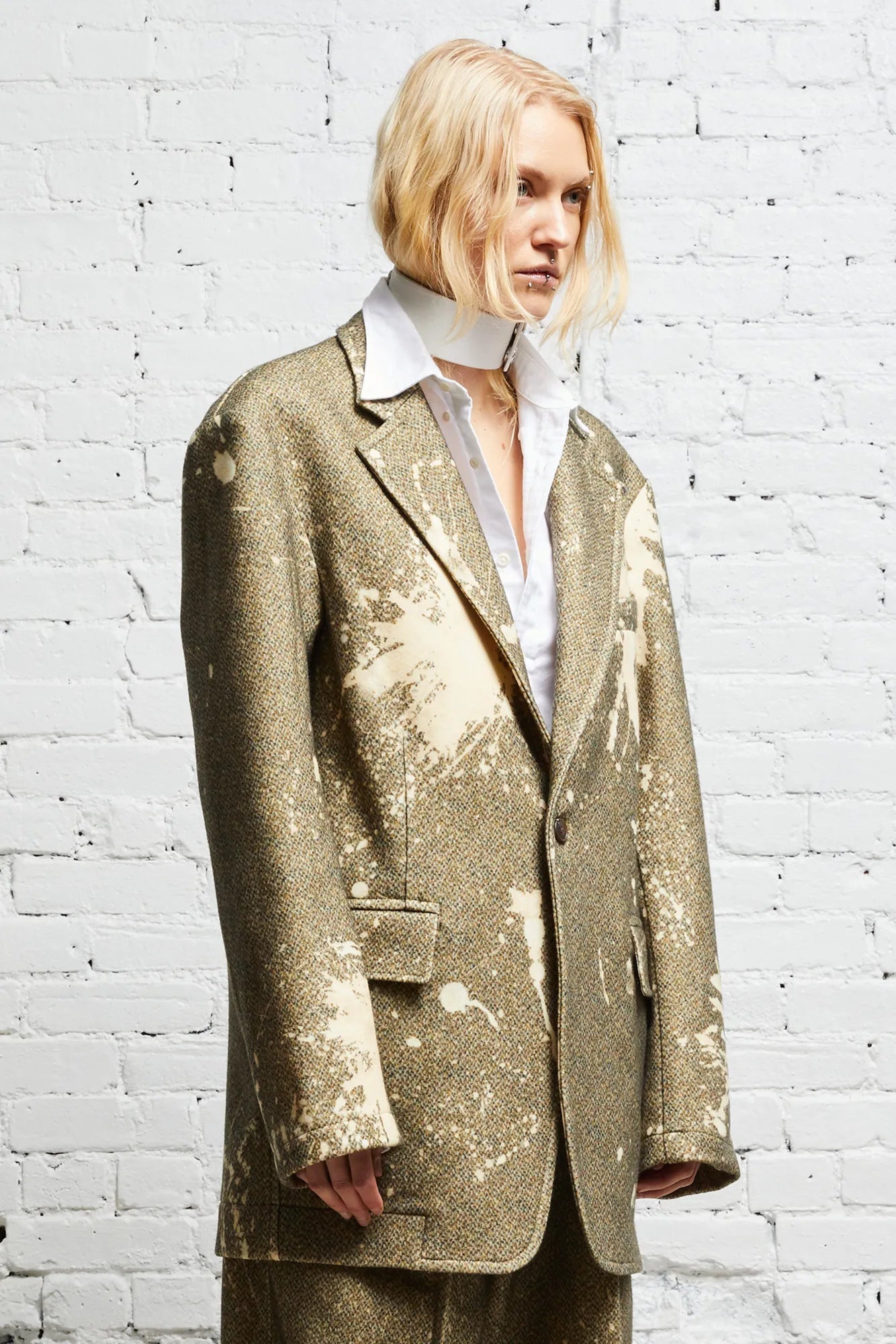 OVERSIZED RAGGED BLAZER - TWEED PAINT SPLATTER