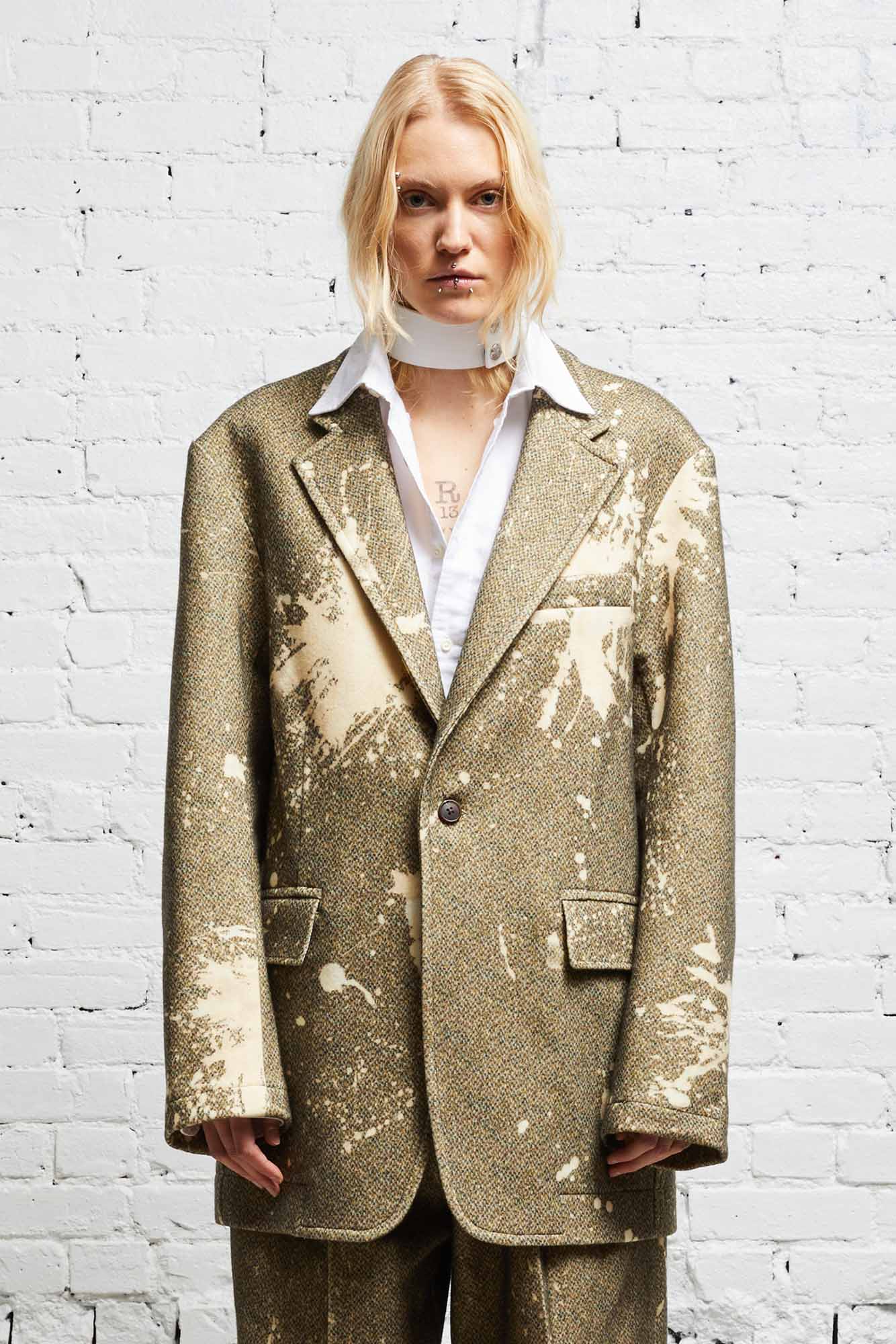 OVERSIZED RAGGED BLAZER - TWEED PAINT SPLATTER