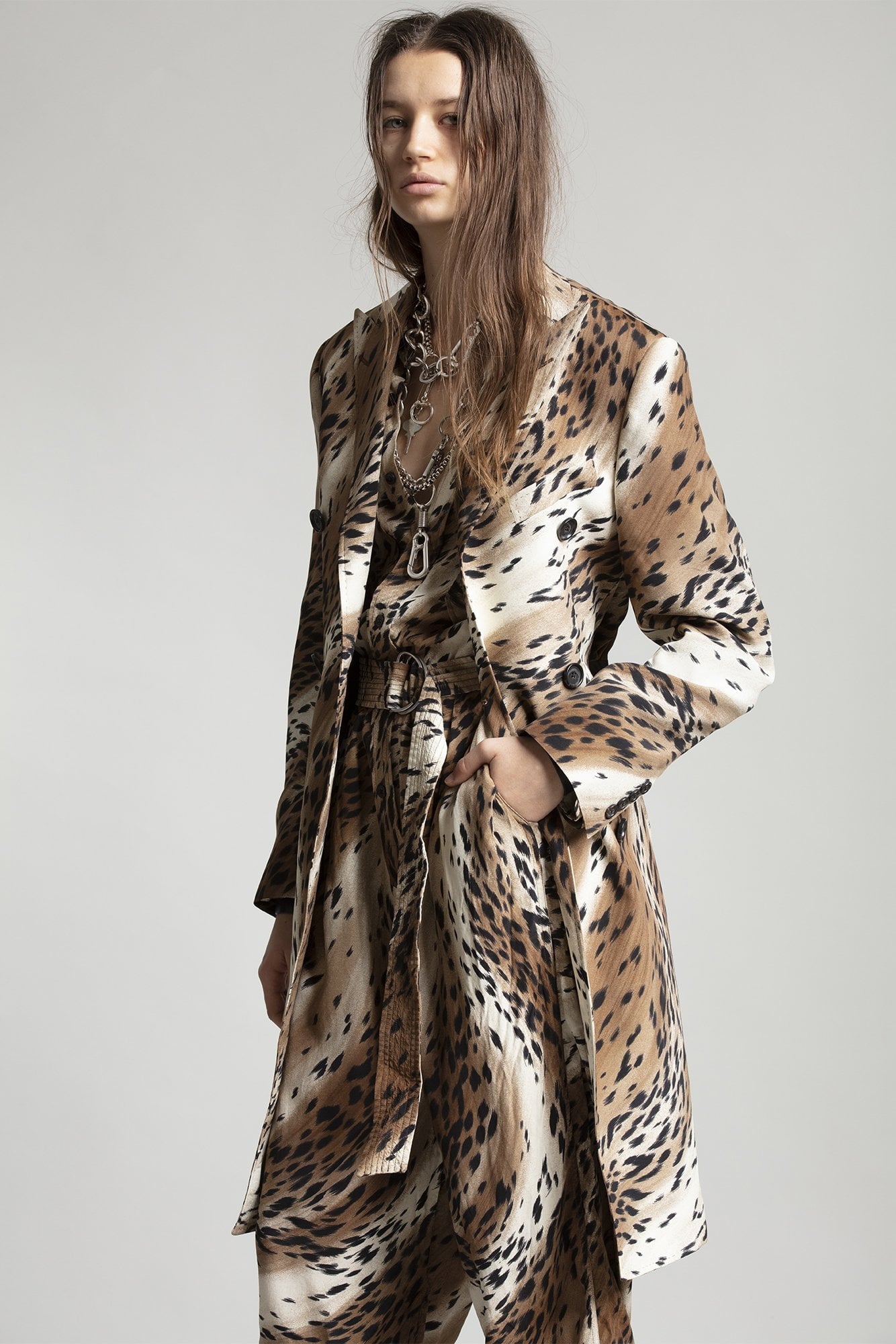 PEAK LAPEL DOUBLE BREASTED COAT - ABSTRACT CHEETAH