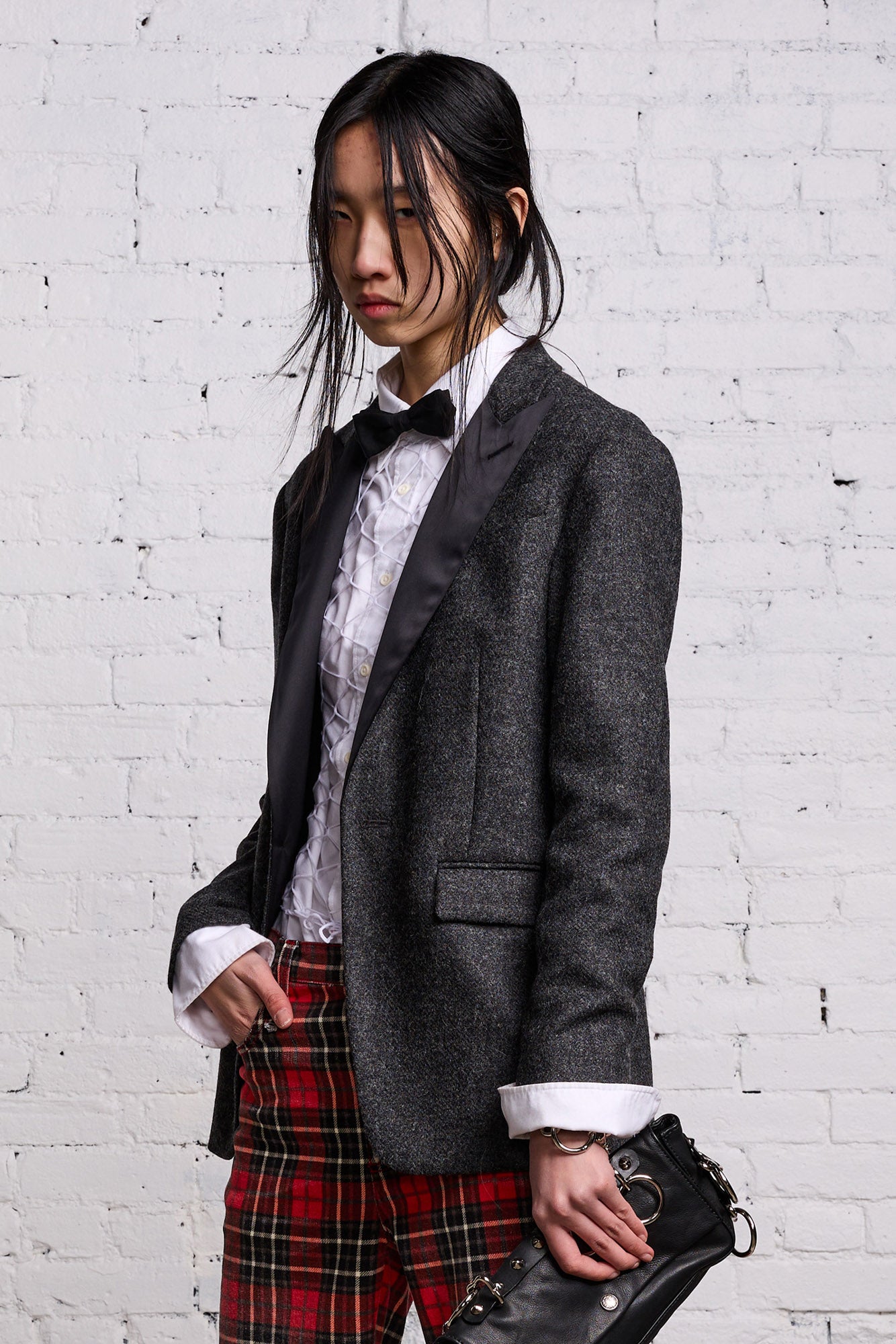 SHRUNKEN BLAZER - CHARCOAL AND SATIN
