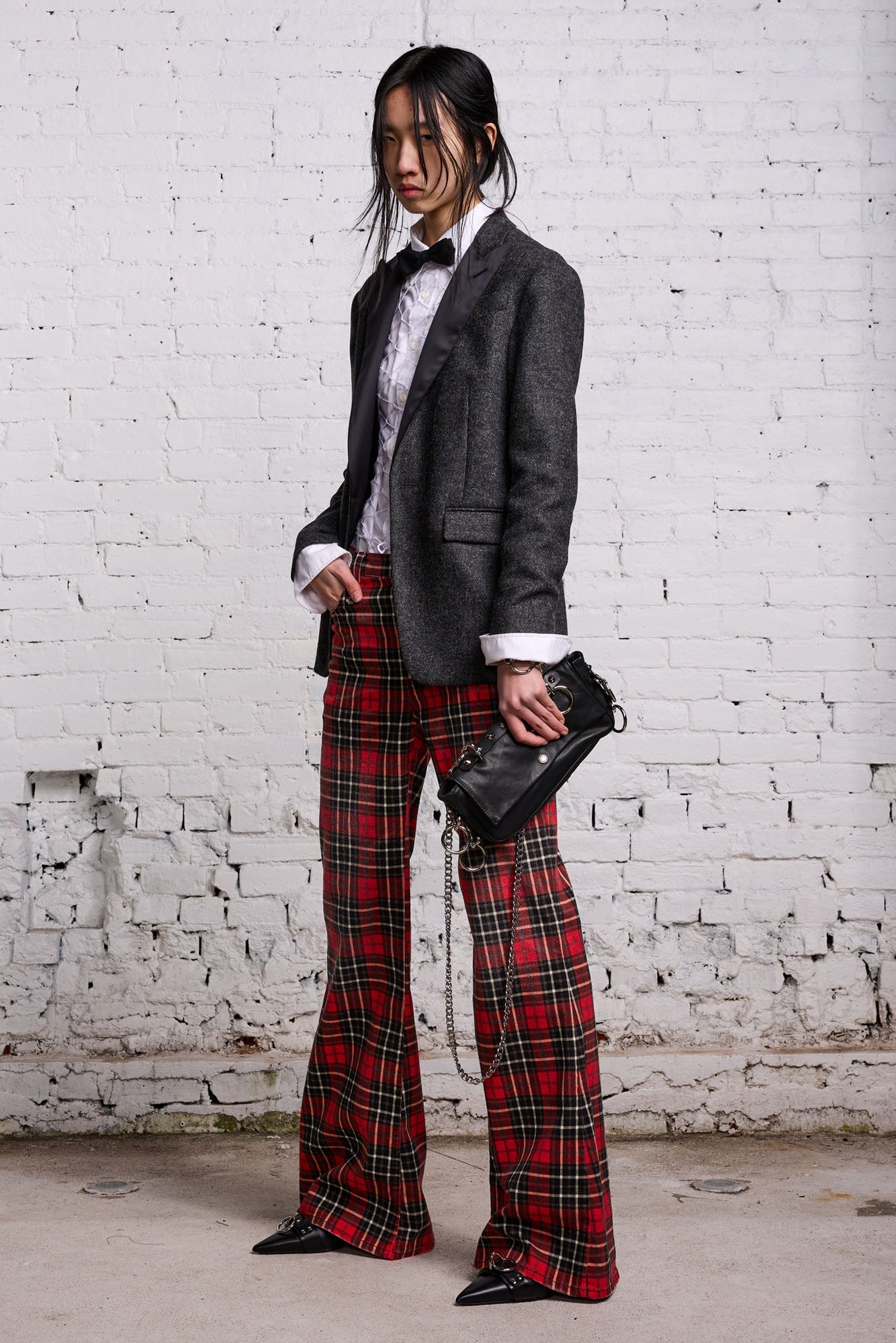 SHRUNKEN BLAZER - CHARCOAL AND SATIN