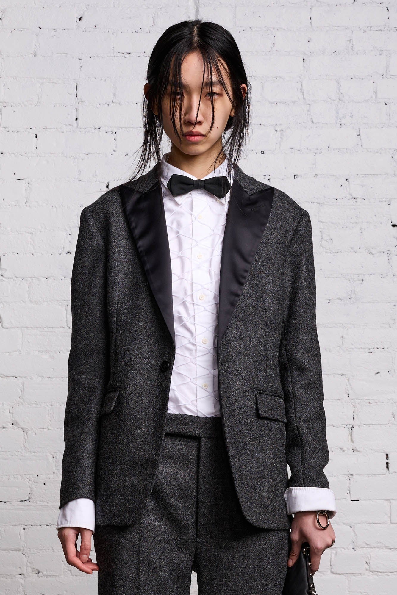 SHRUNKEN BLAZER - CHARCOAL AND SATIN