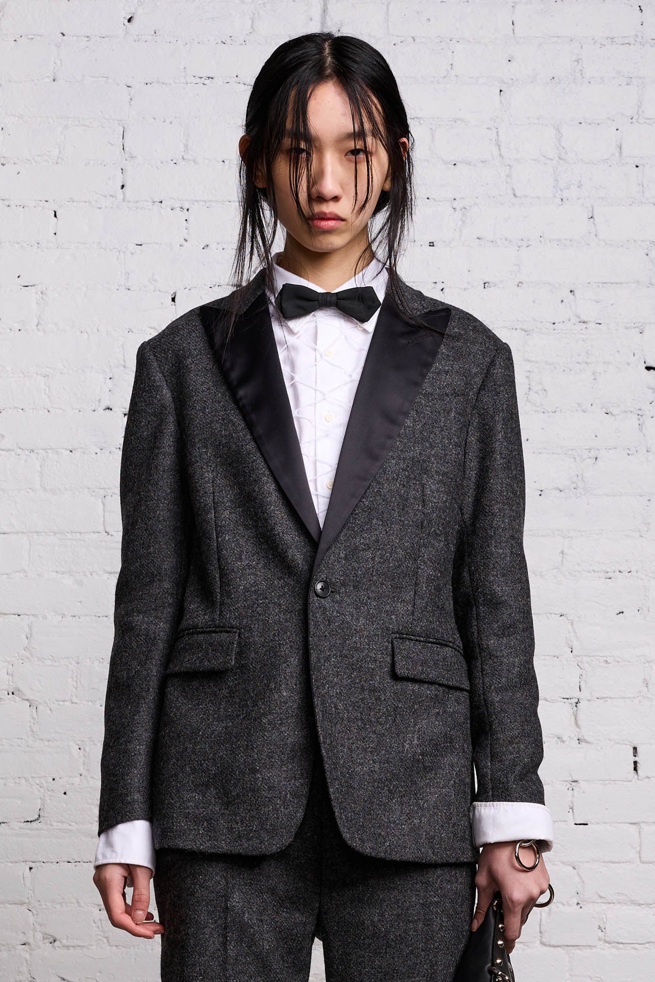 SHRUNKEN BLAZER - CHARCOAL AND SATIN