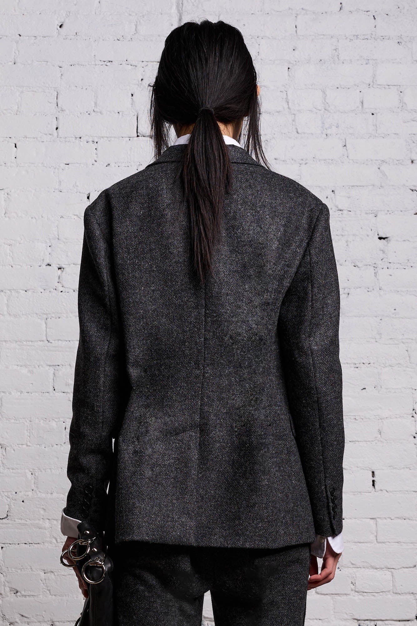 SHRUNKEN BLAZER - CHARCOAL AND SATIN