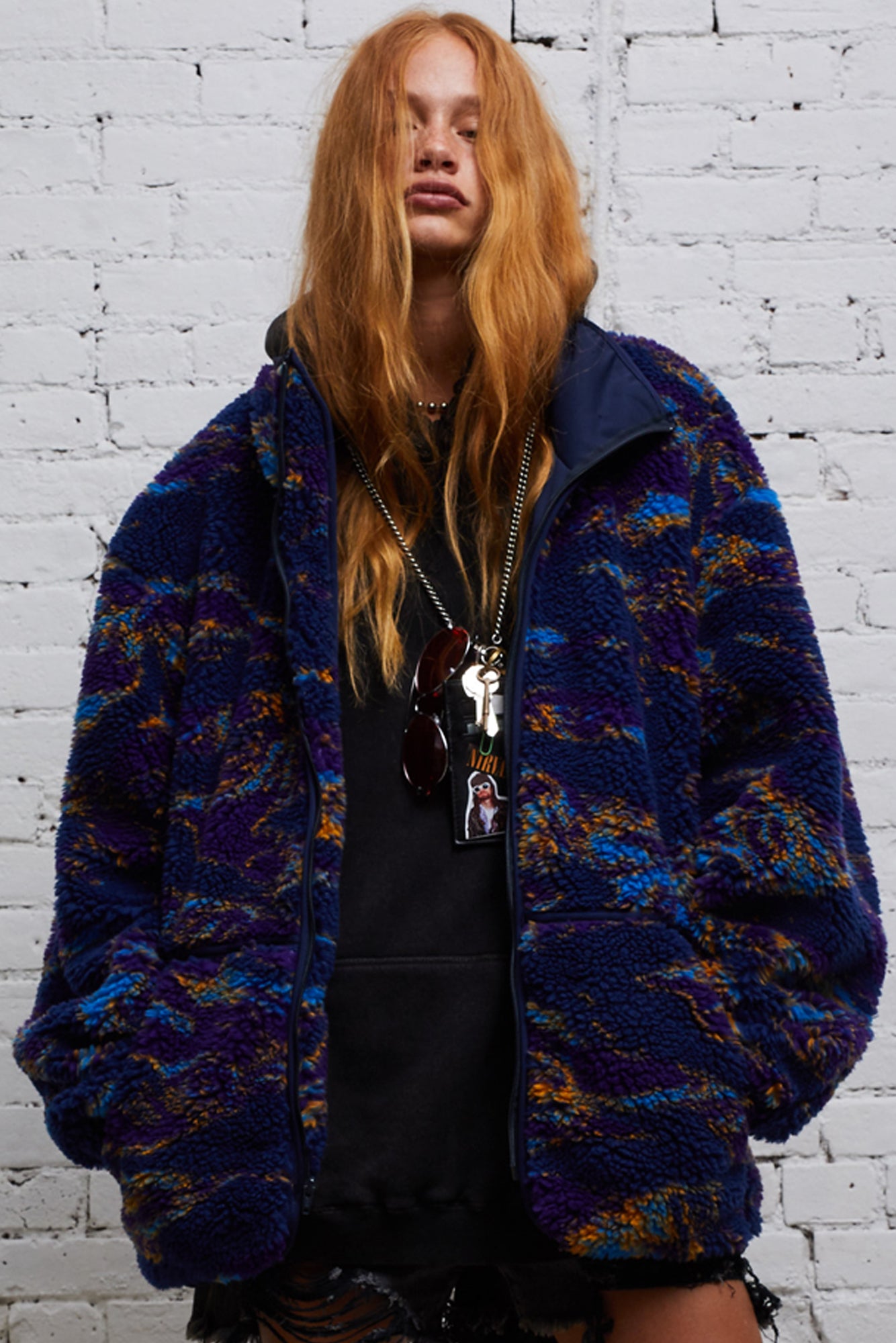 OVERSIZED FLEECE JACKET - NAVY SWIRL
