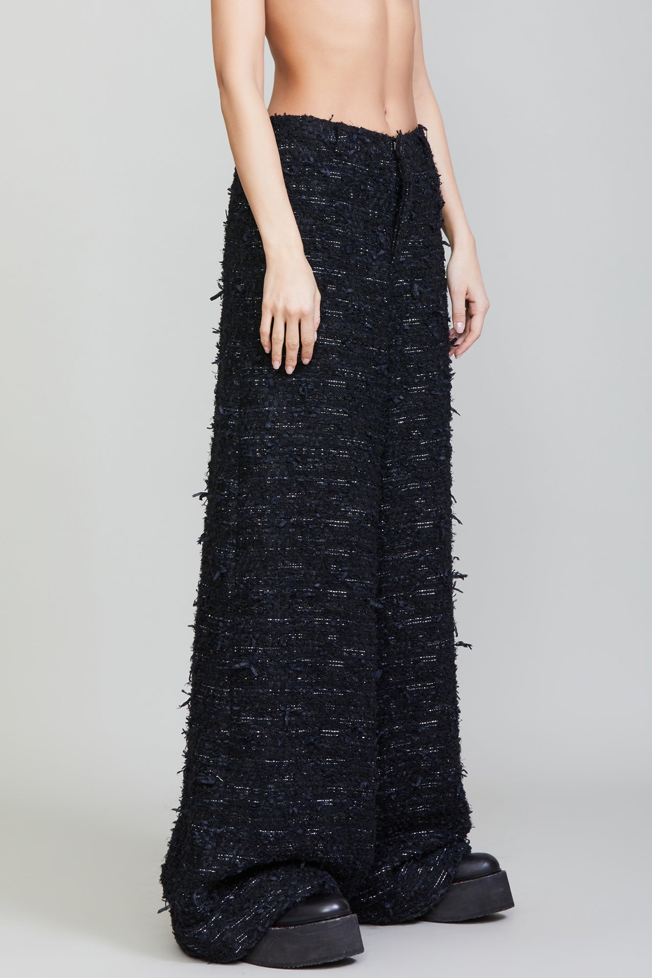 OVERSIZED SLOUCHY TROUSER - BLACK TWEED
