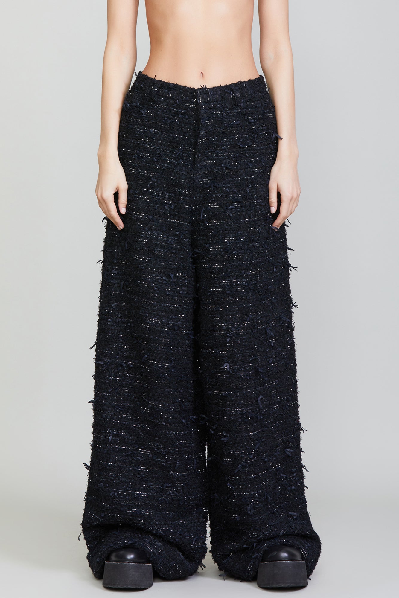 OVERSIZED SLOUCHY TROUSER - BLACK TWEED