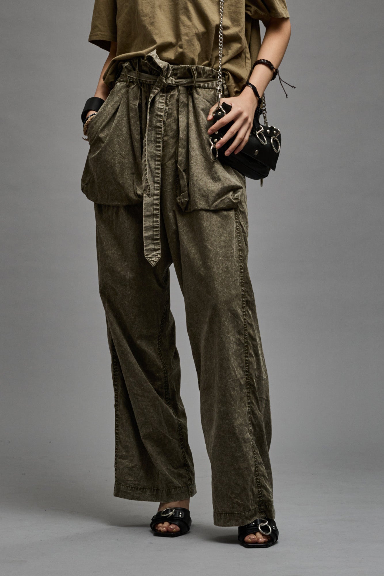 BELTED UTILITY PANT - OLIVE GARMENT DYE
