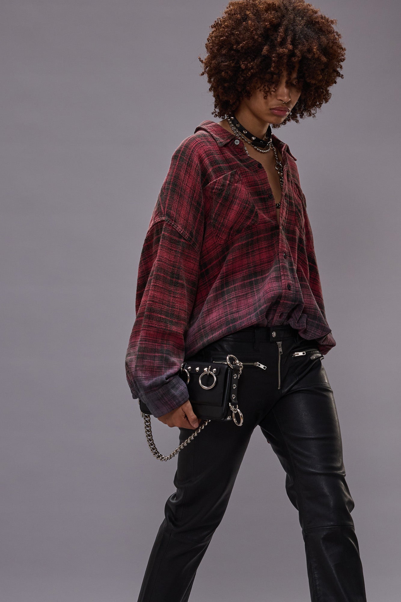 DROP NECK WORKSHIRT - DIP DYE RED PLAID