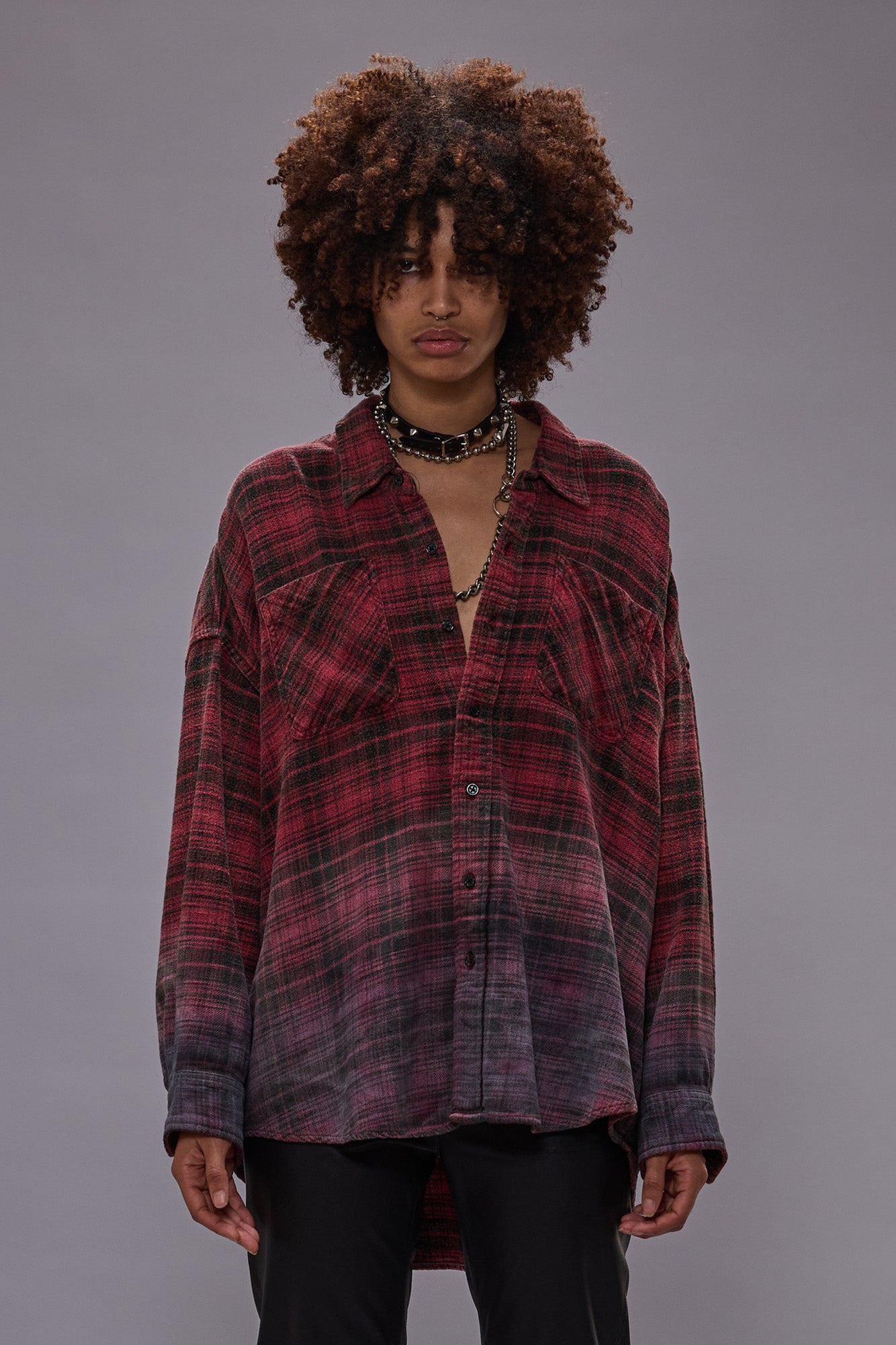 DROP NECK WORKSHIRT - DIP DYE RED PLAID