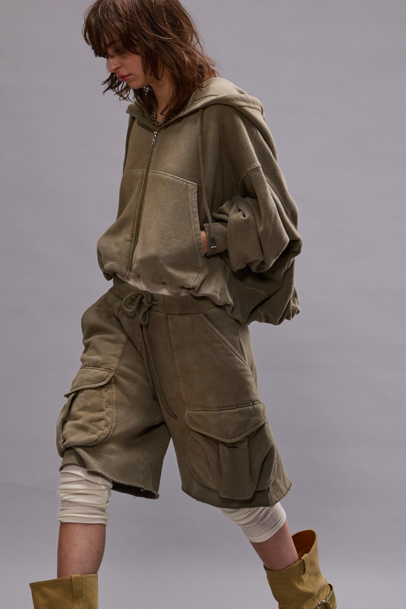 BALLOON ZIP-UP HOODIE - FADED OLIVE