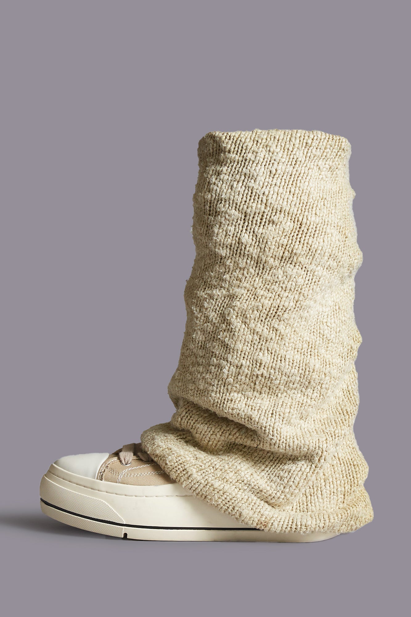 KURT HIGH TOP SNEAKER WITH WARMER - LIGHT KHAKI PLAIN KNIT