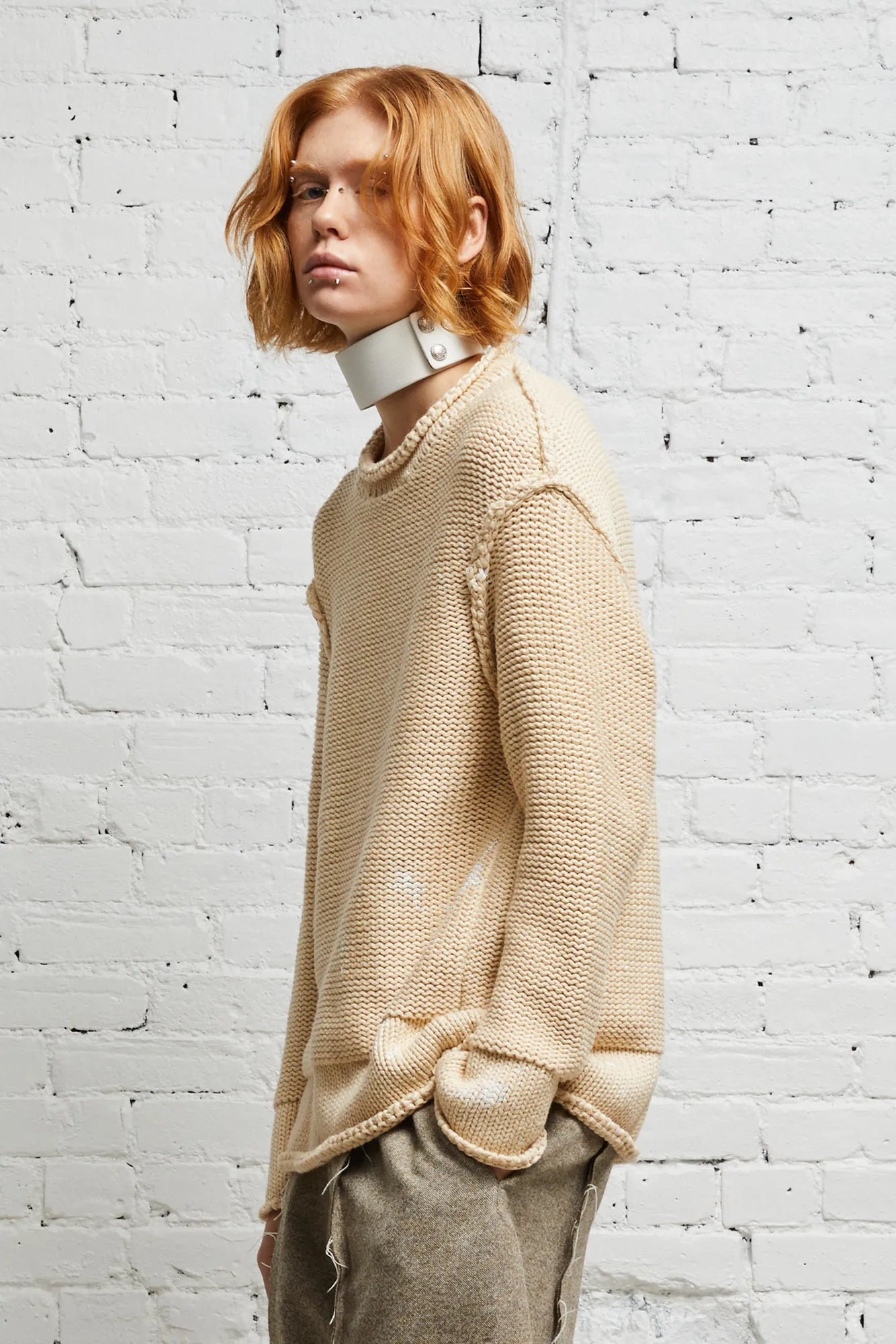 ROLLED EDGE BOXY SWEATER - NATURAL