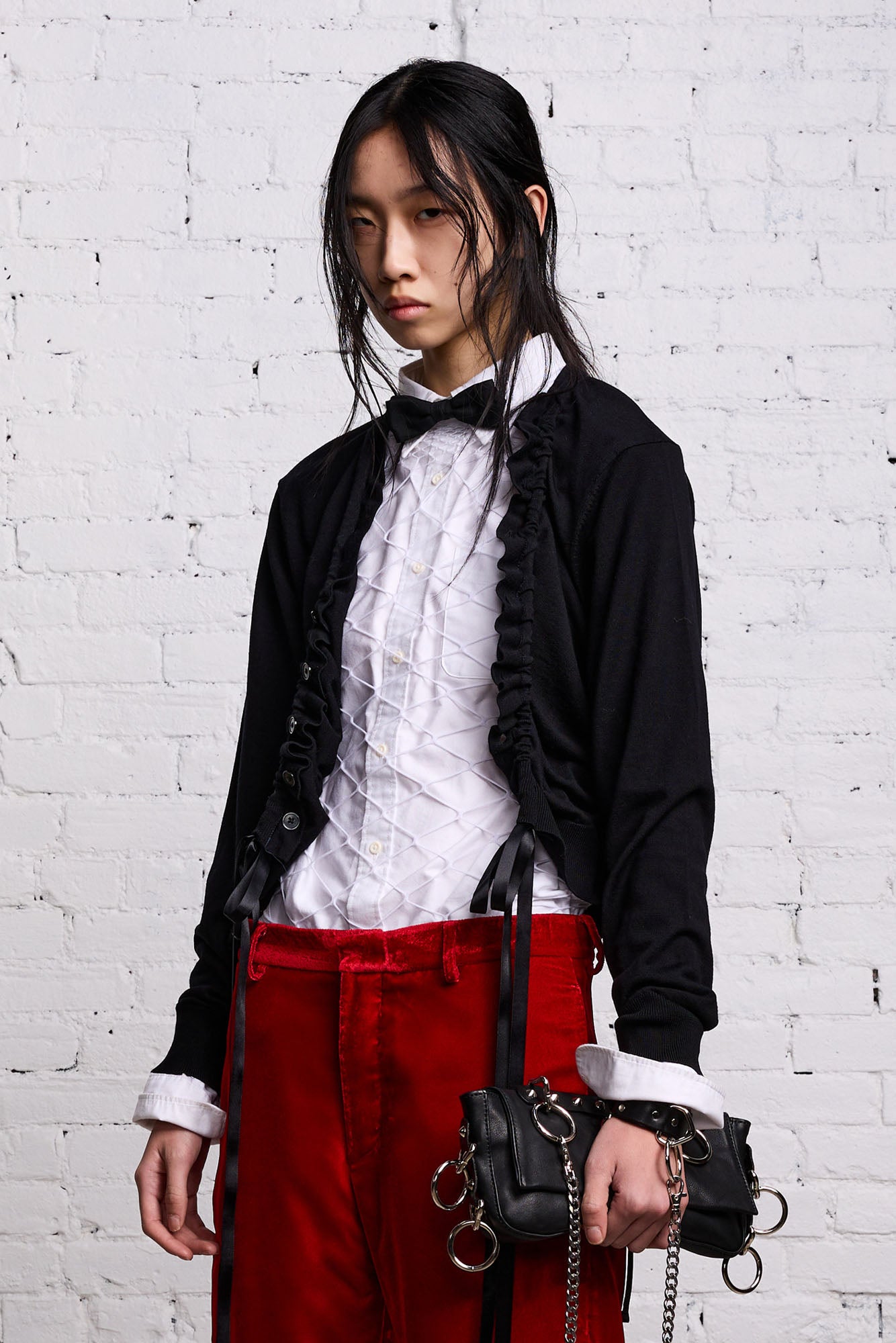 SHIRRED CARDIGAN - BLACK