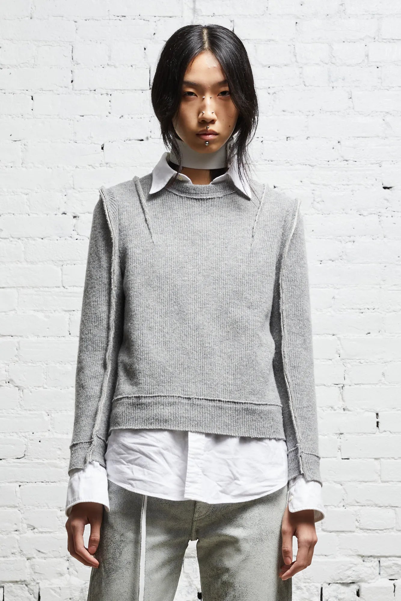 FLAT SLEEVE CREWNECK - HEATHER GREY
