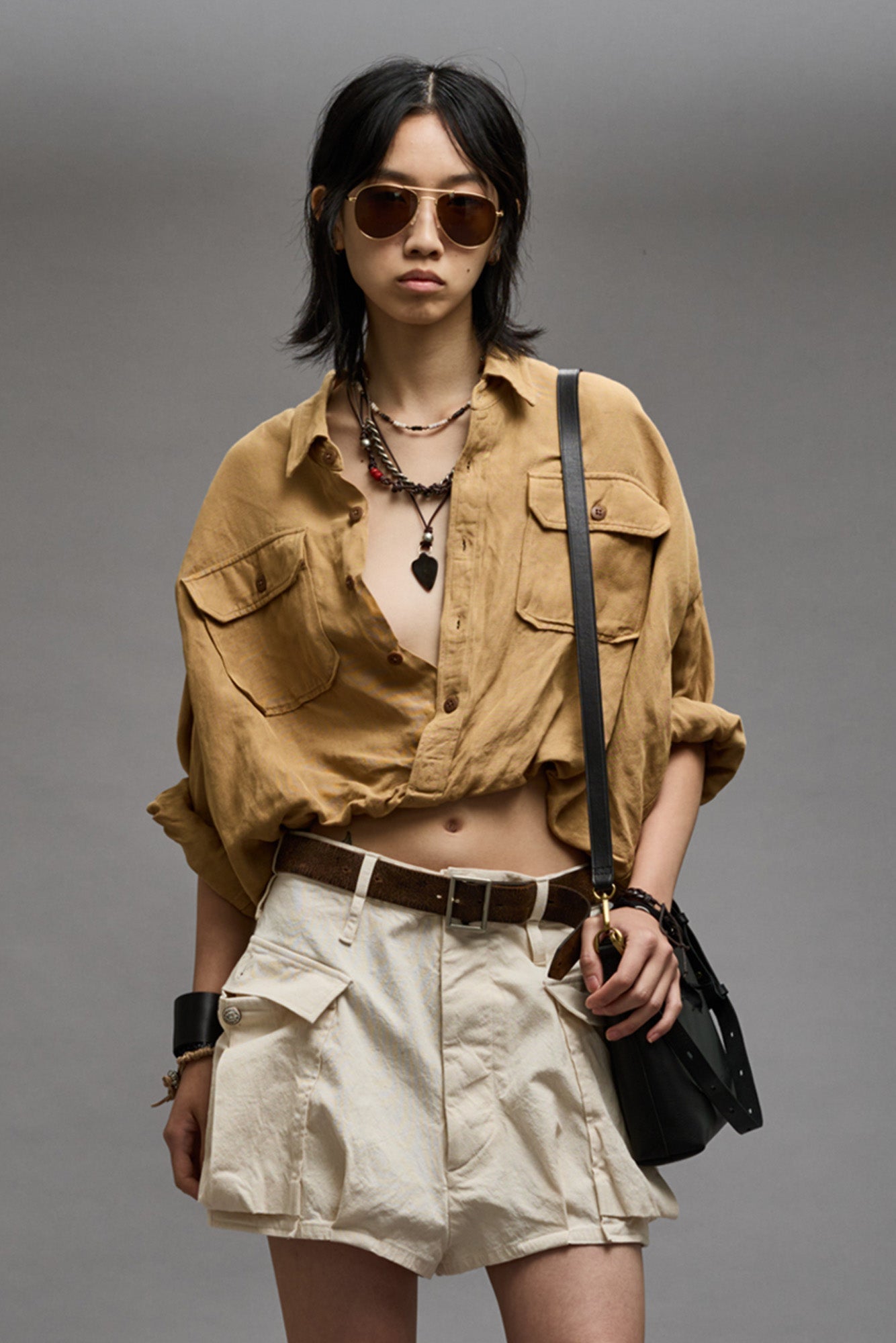 CROSSOVER UTILITY BUBBLE SHIRT - KHAKI