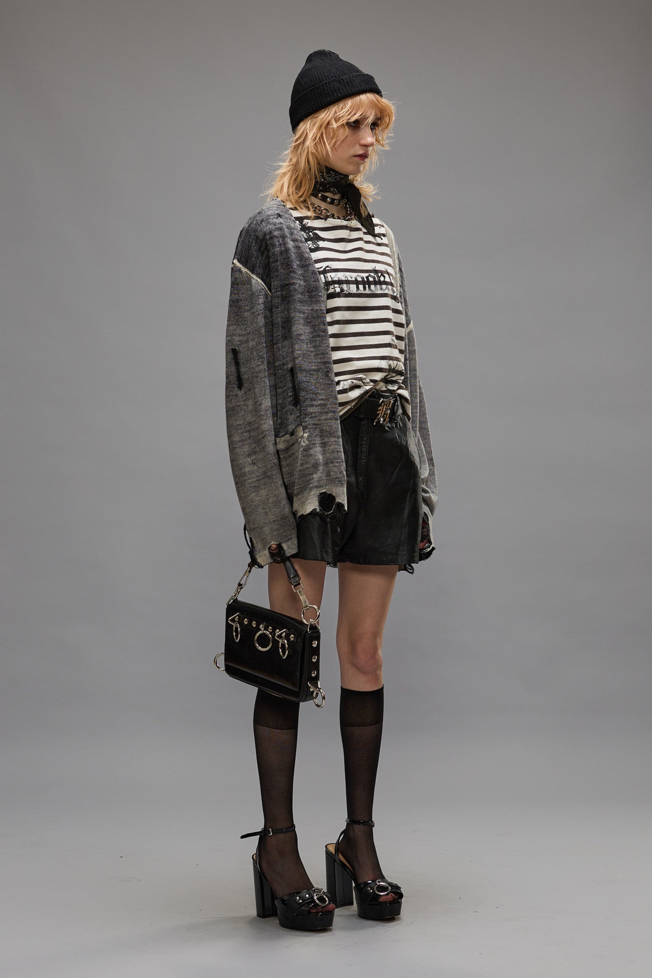 BOYFRIEND CARDIGAN - DISTRESSED BLACK