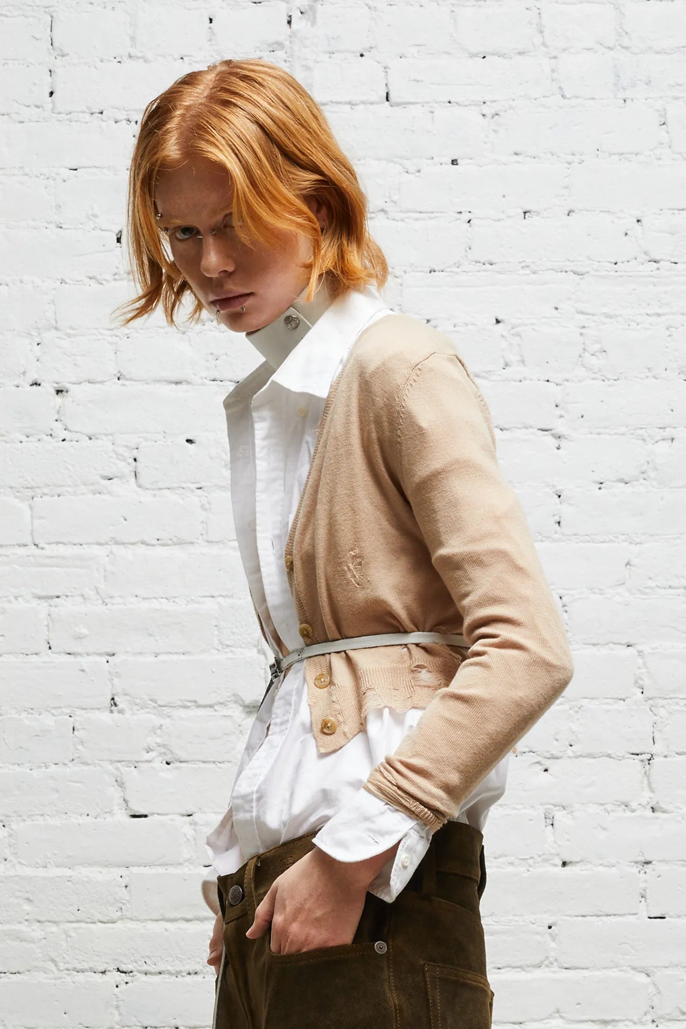 DISTRESSED BABY CARDIGAN - TAN