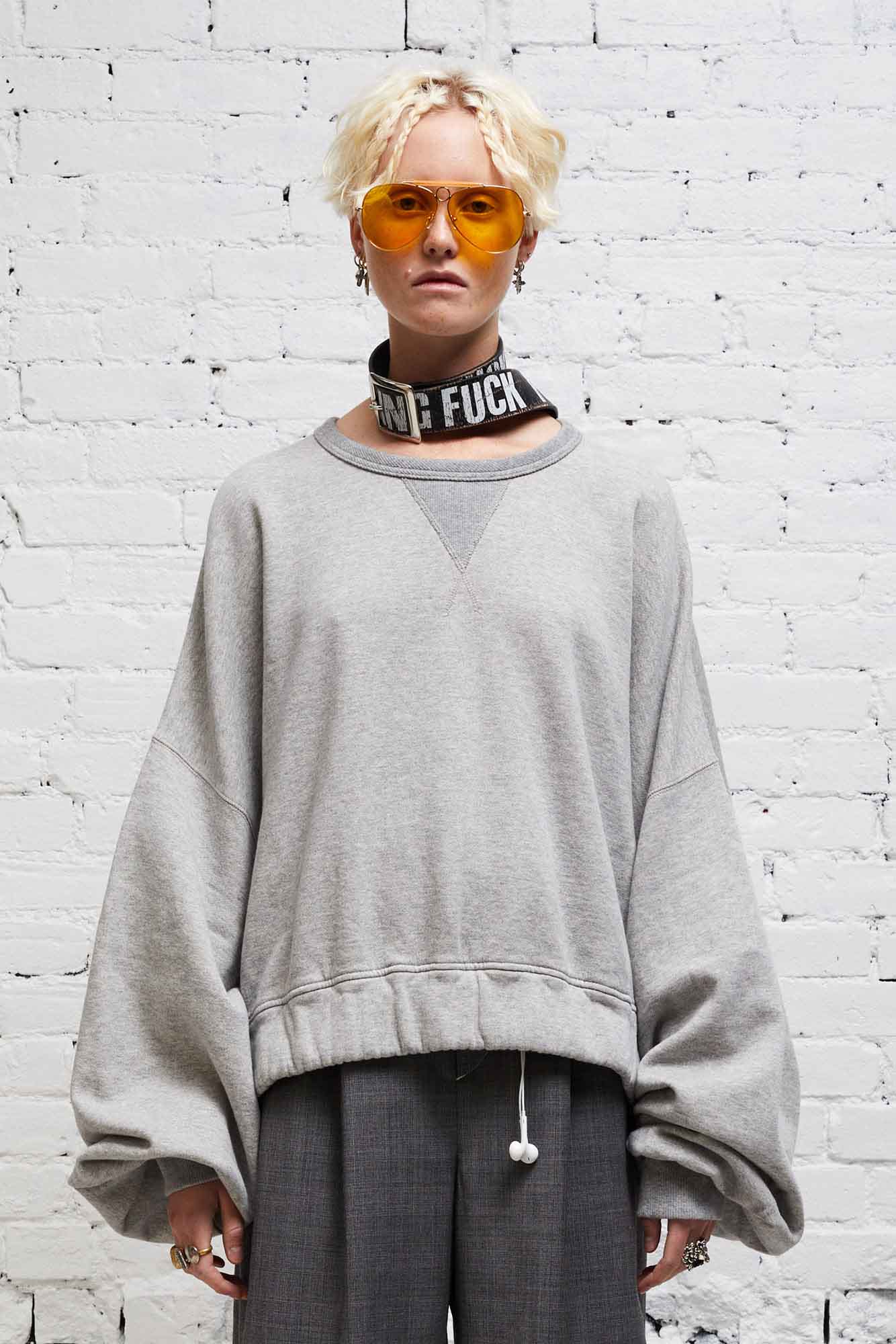 JUMBO CROPPED CREWNECK - HEATHER GREY