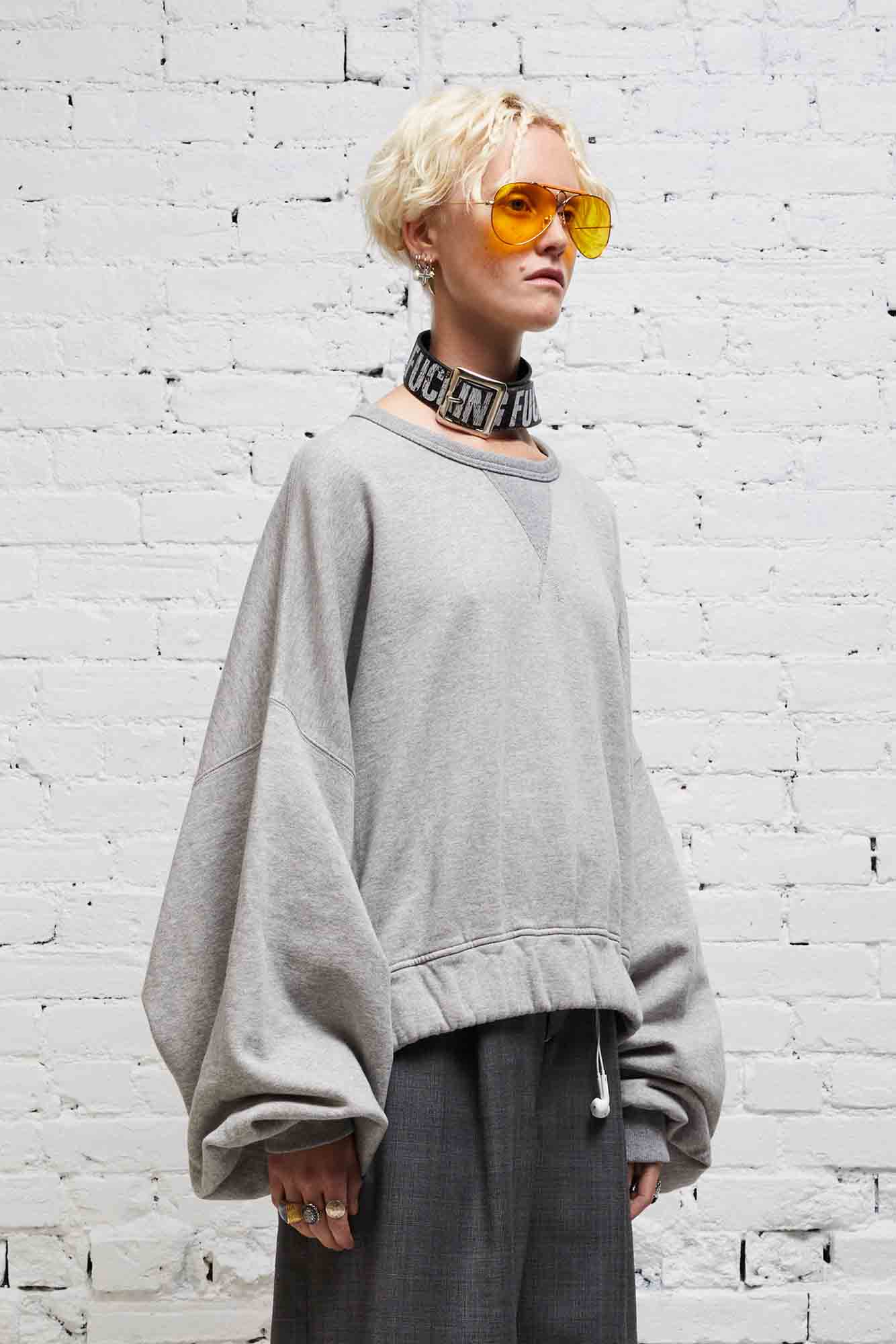 JUMBO CROPPED CREWNECK - HEATHER GREY