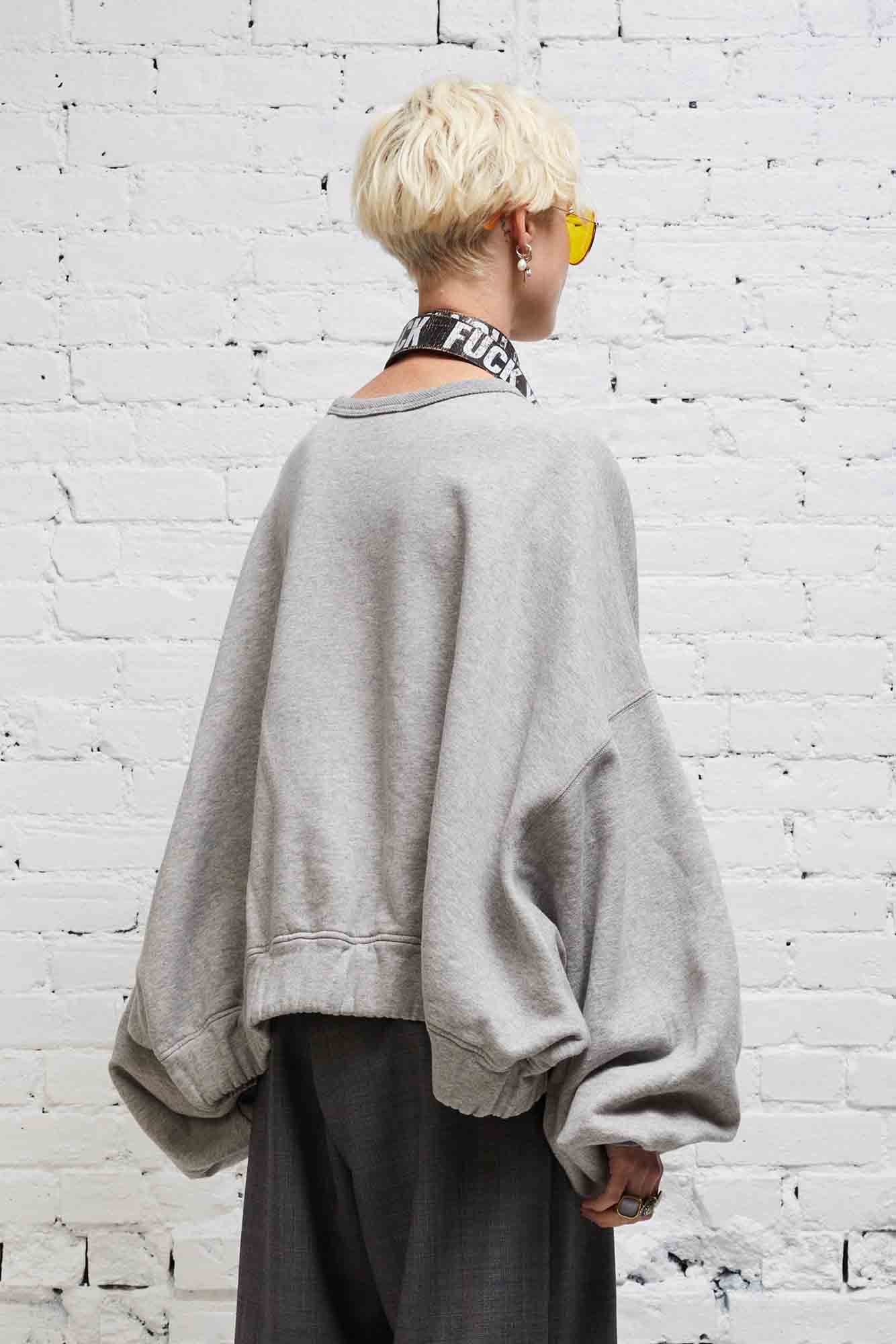 JUMBO CROPPED CREWNECK - HEATHER GREY
