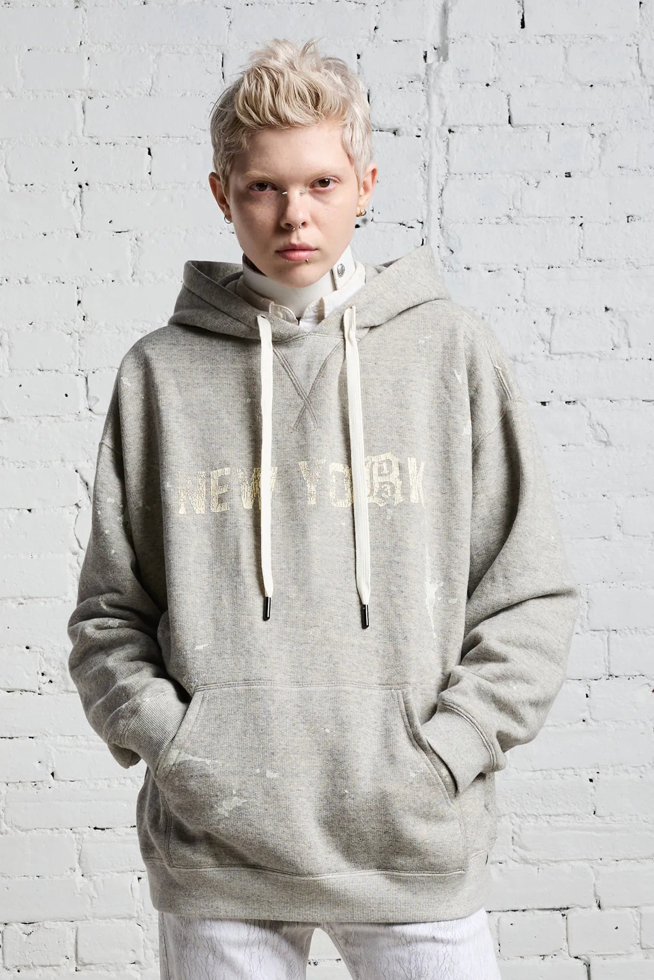 R13 NEW YORK HOODIE - HEATHER GREY