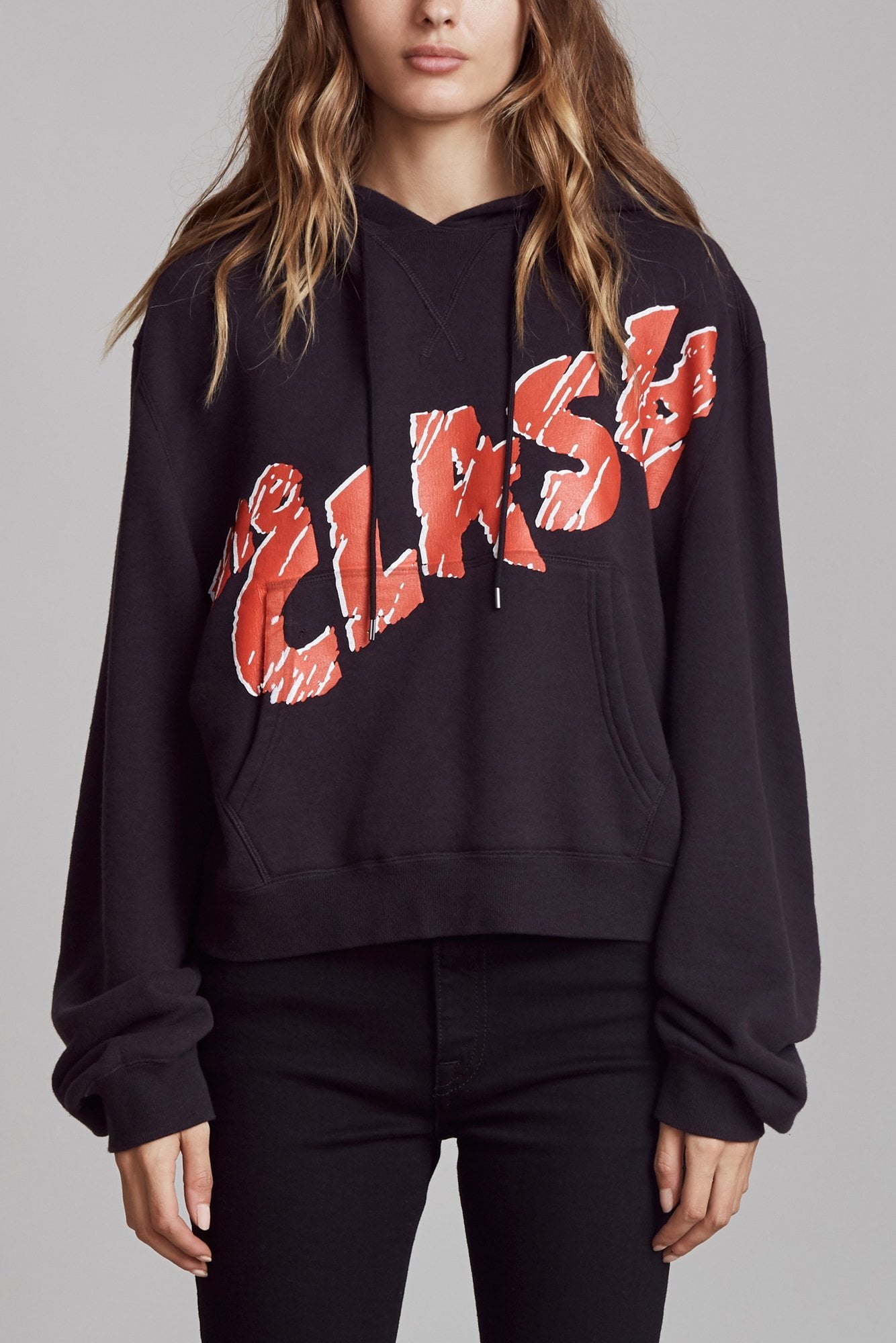 CLASH CROPPED HOODIE - WASHED BLACK